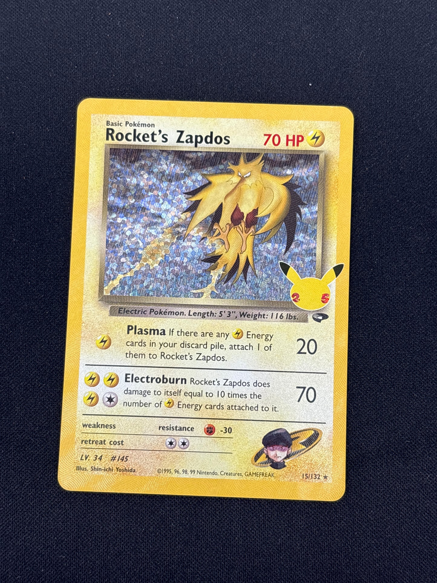 Auction Lot 169: Rocket’s Zapdos Holo Pokemon Celebrations Card Conditions Vary