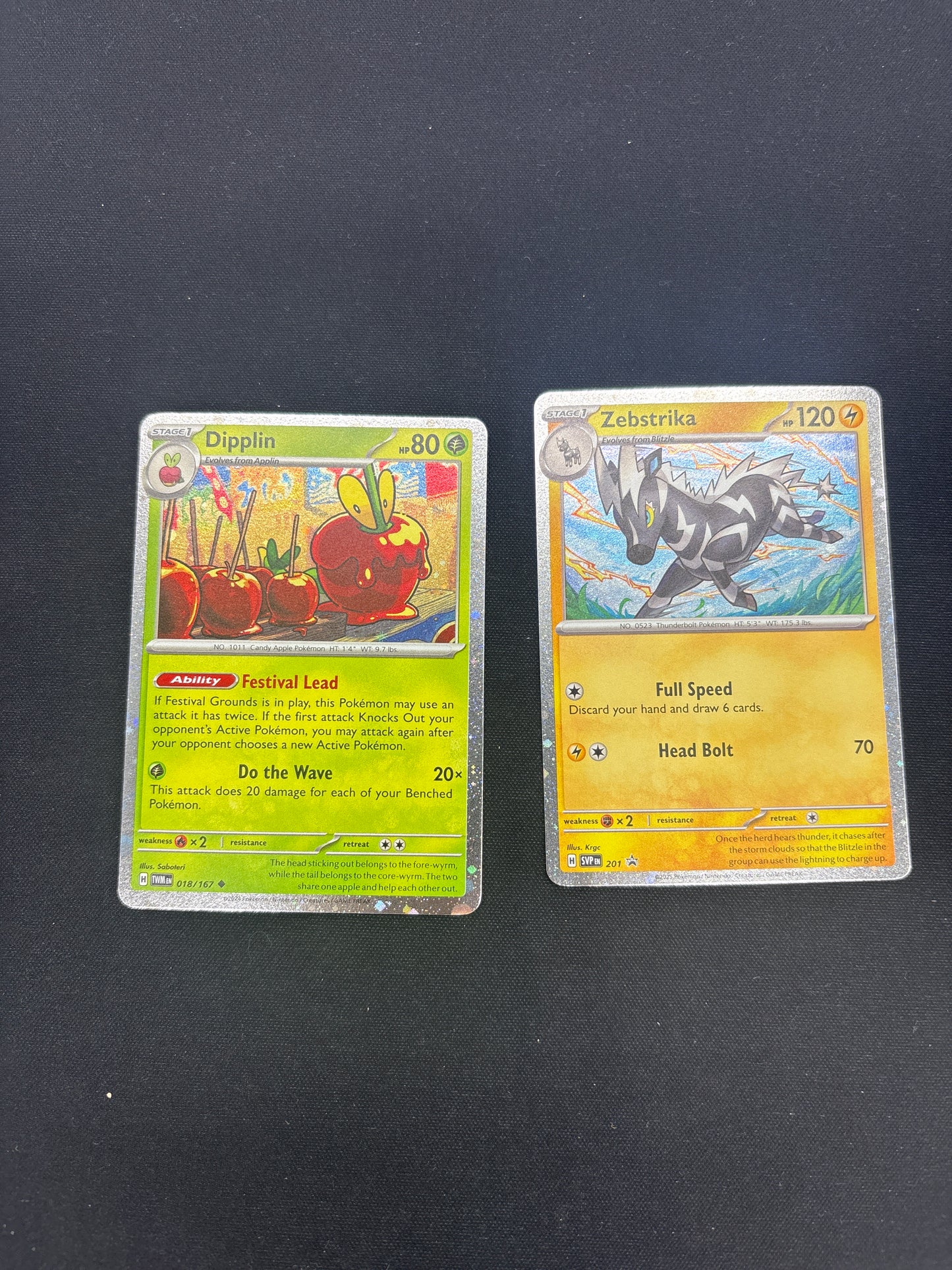 Auction Lot 117: Pokemon Cards Dipplin & Zebstrika Cosmo Holos SV Promo Conditions Vary