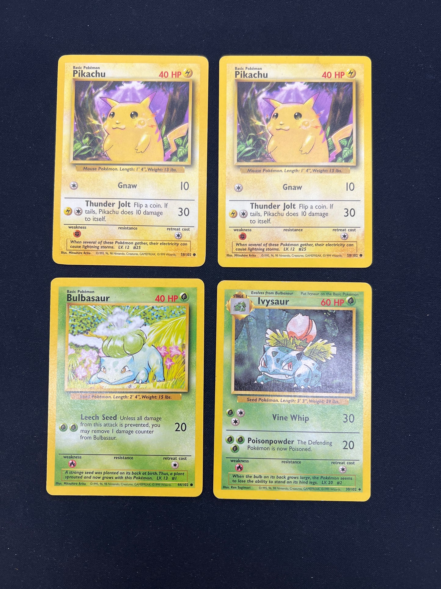 Auction Lot 166: Pokemon Cards Pikachu and Bulbasaur Evolution Line Conditions Vary