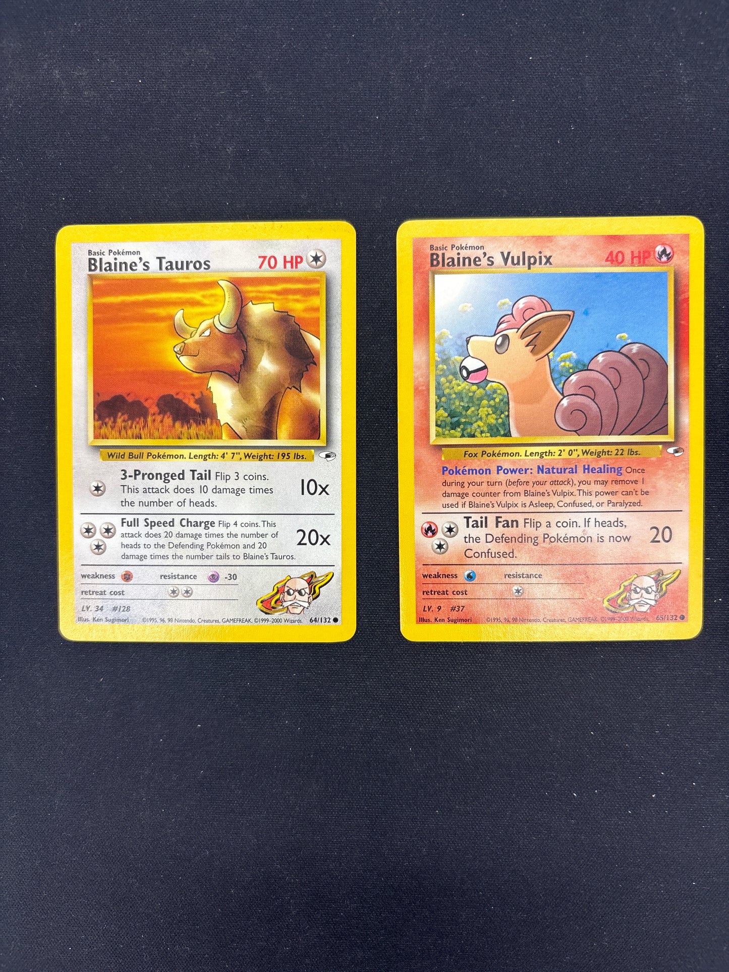 Auction Lot 192: Pokemon Cards Lot of 2 Blaine's Tauros & Vulpix Gym Heroes Conditions Vary