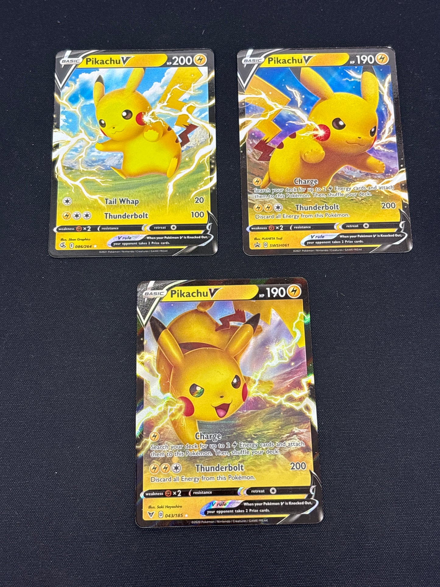 Auction Lot 424: Pokemon Cards Assorted Lot of 3 Pikachu V Full Art Conditions Vary
