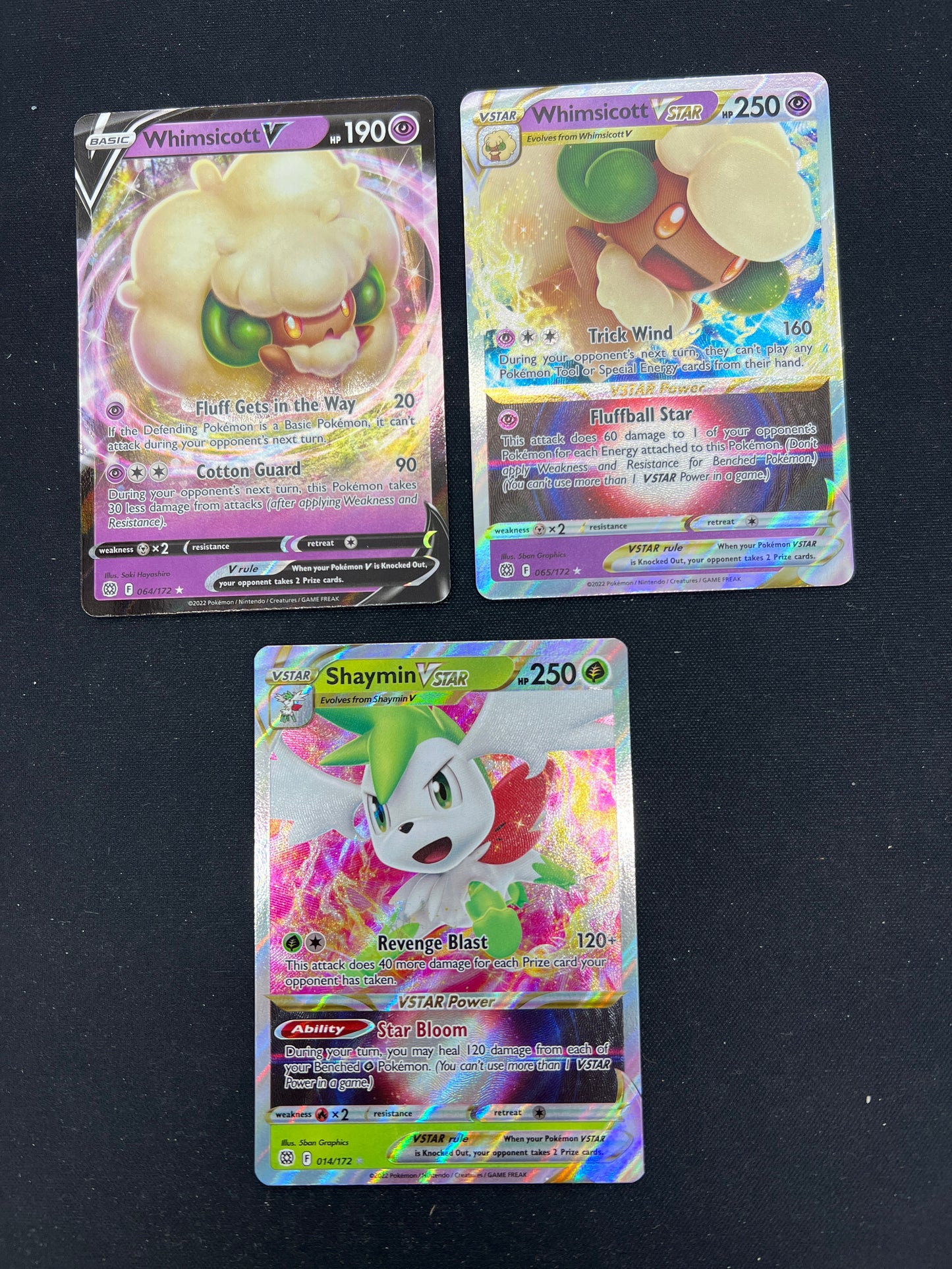Auction Lot 293: Pokemon Cards Assorted Lot of 3 Whimsicott Shaymin V & VSTAR's Conditions Vary