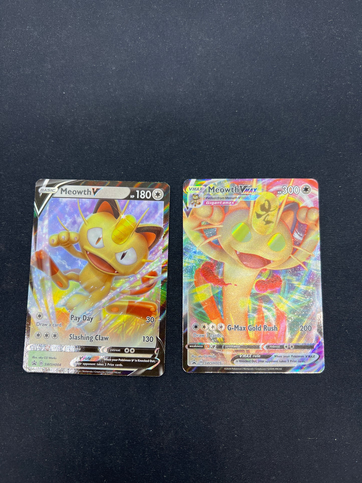 Auction Lot 35: Pokemon Cards Lot of 2 Meowth V and VMAX Conditions Vary