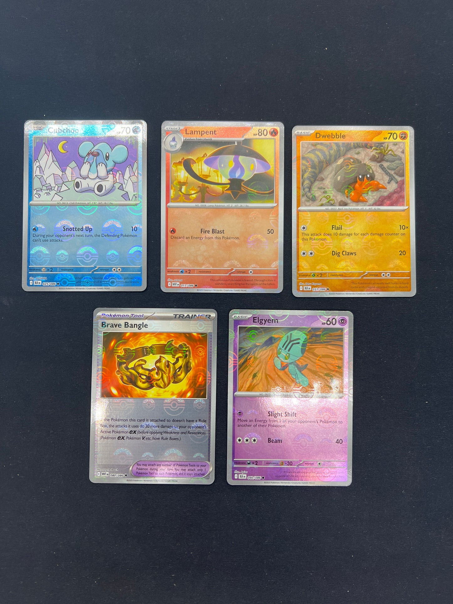 Auction Lot 344: Pokemon Cards Lot of 5 Assorted Pokeball Pattern Black Bolt White Flare Conditions Vary