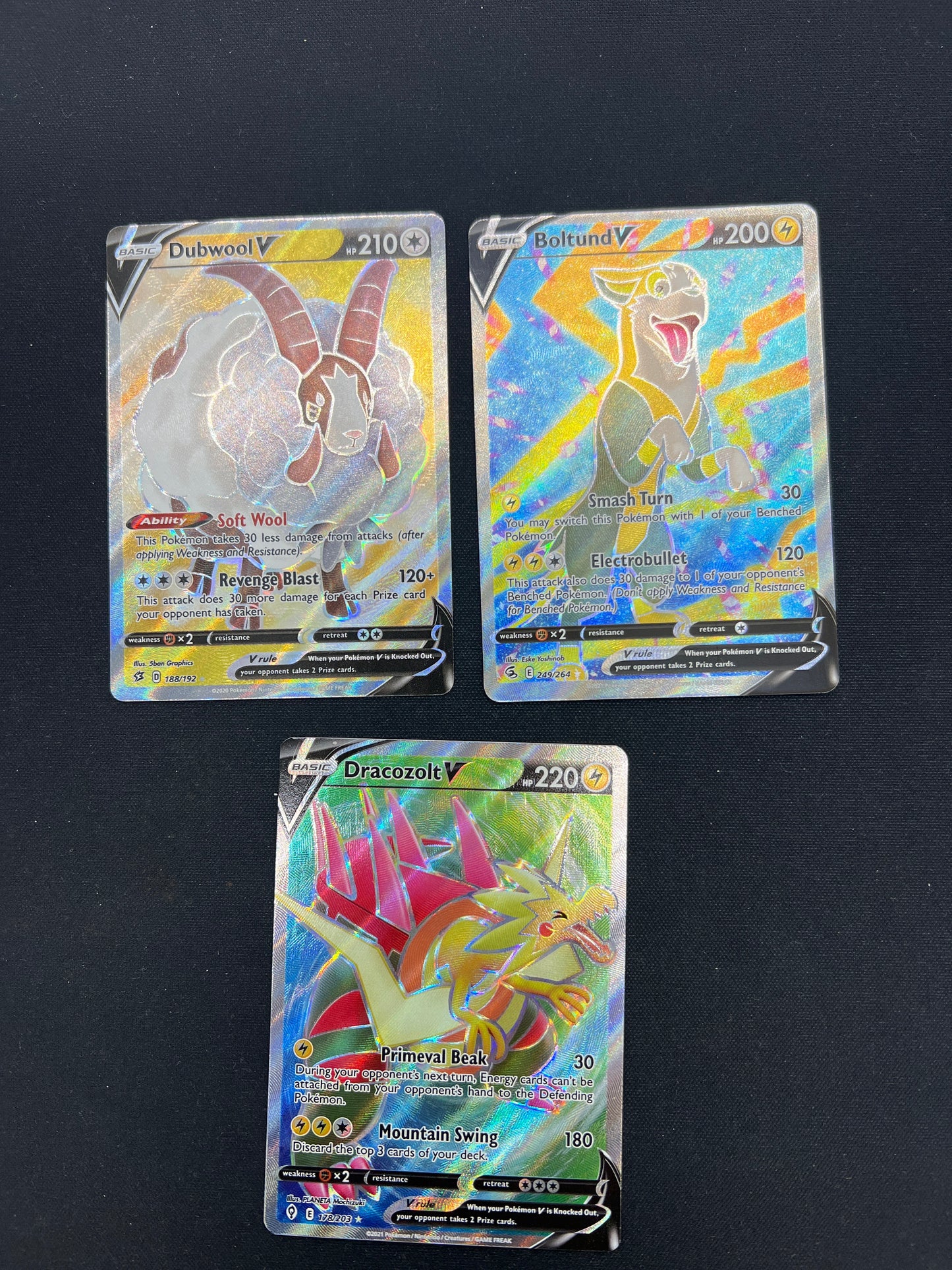 Auction Lot 319: Pokemon Cards Assorted Lot of 3 SWSH Full Art Ultra Rare V's Conditions Vary