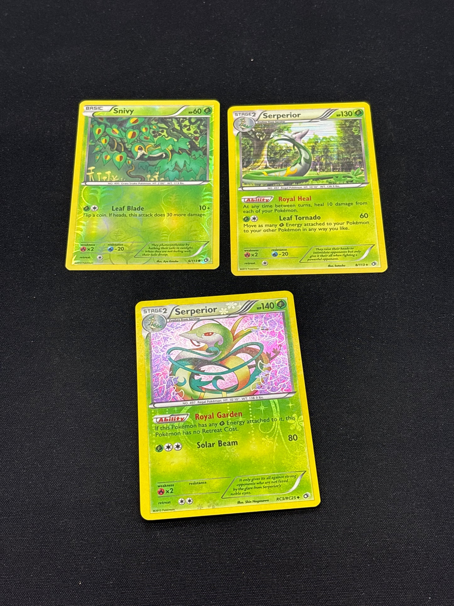 Auction Lot 326: Pokemon Cards Lot of 3 Serperior & Snivy Radiant Collection legendary Treasures Conditions Vary