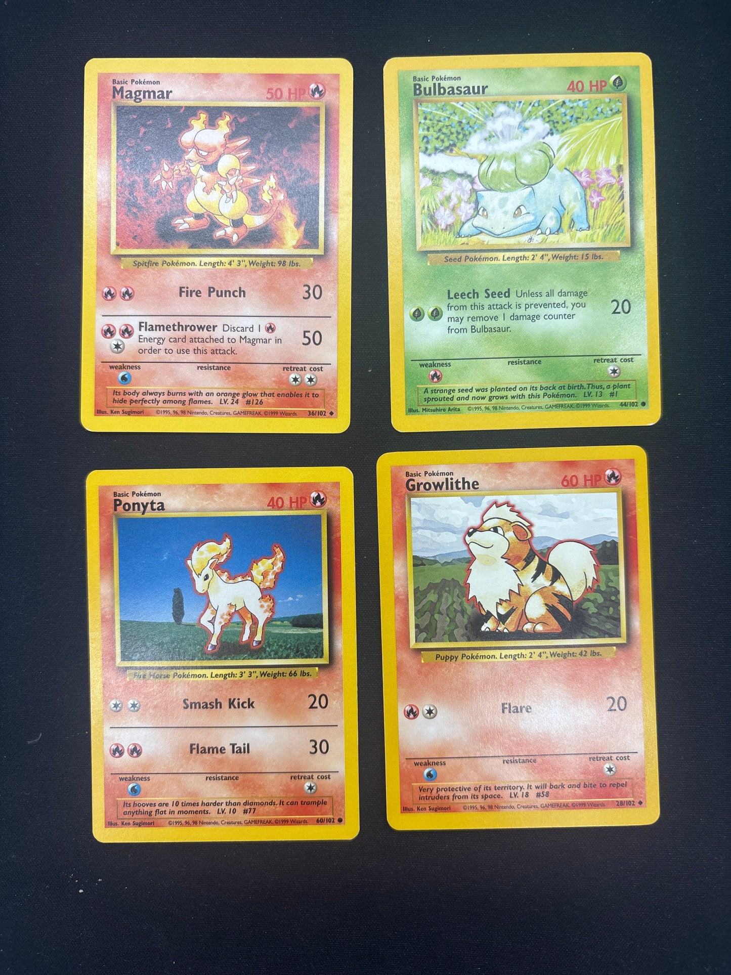 Auction Lot 44: Pokemon Card Lot of 4 Base Set Conditions Vary