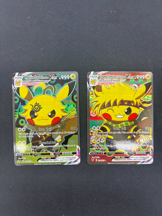 Auction Lot 333: Pokemon Cards (CUSTOM) Pikachu Poncho Meliodas & Joseph Joestar Conditions Vary
