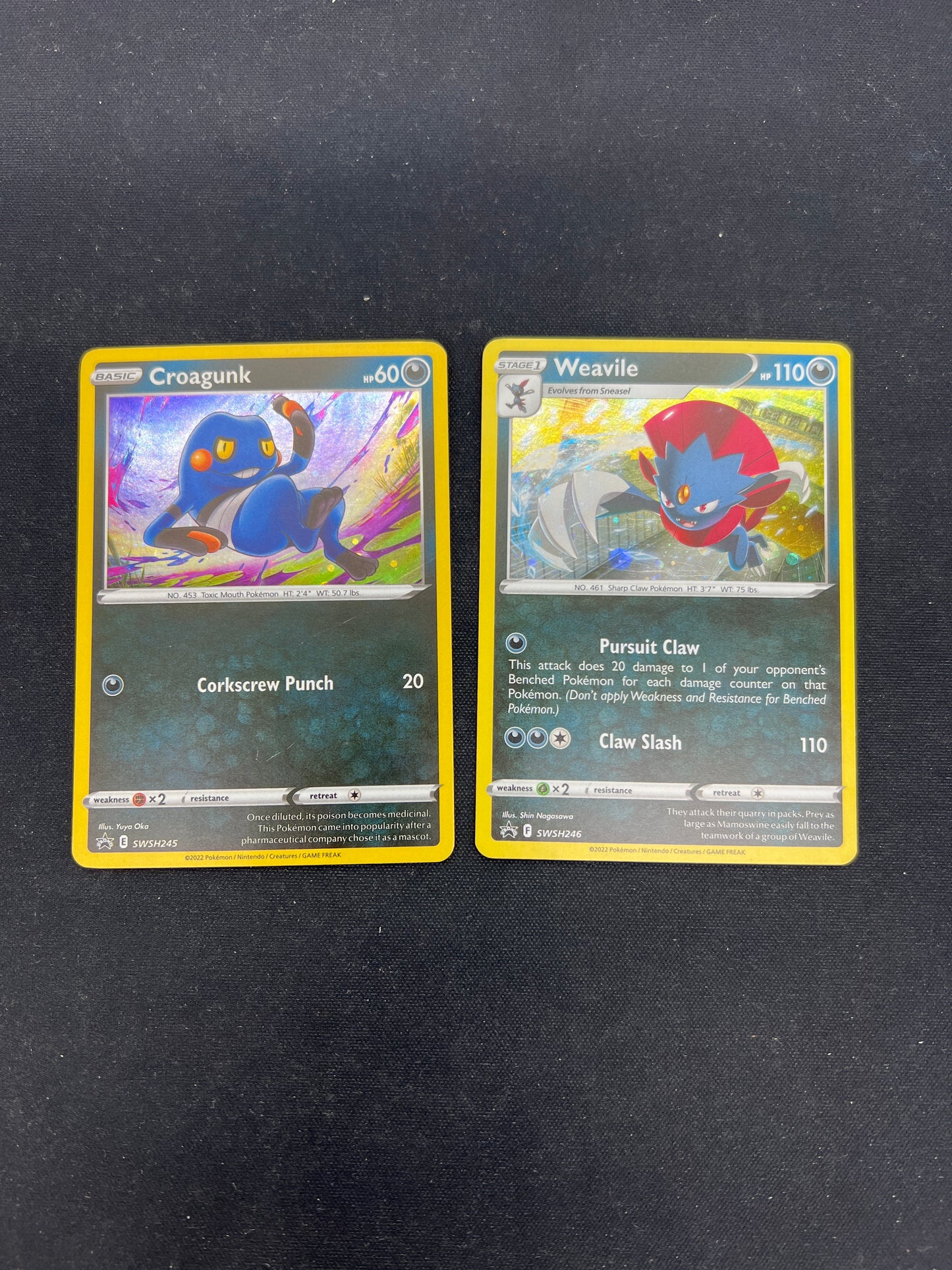 Auction Lot 384: Pokemon Cards Croagunk & Weavile Cosmo Holos SWSH Promos Conditions Vary
