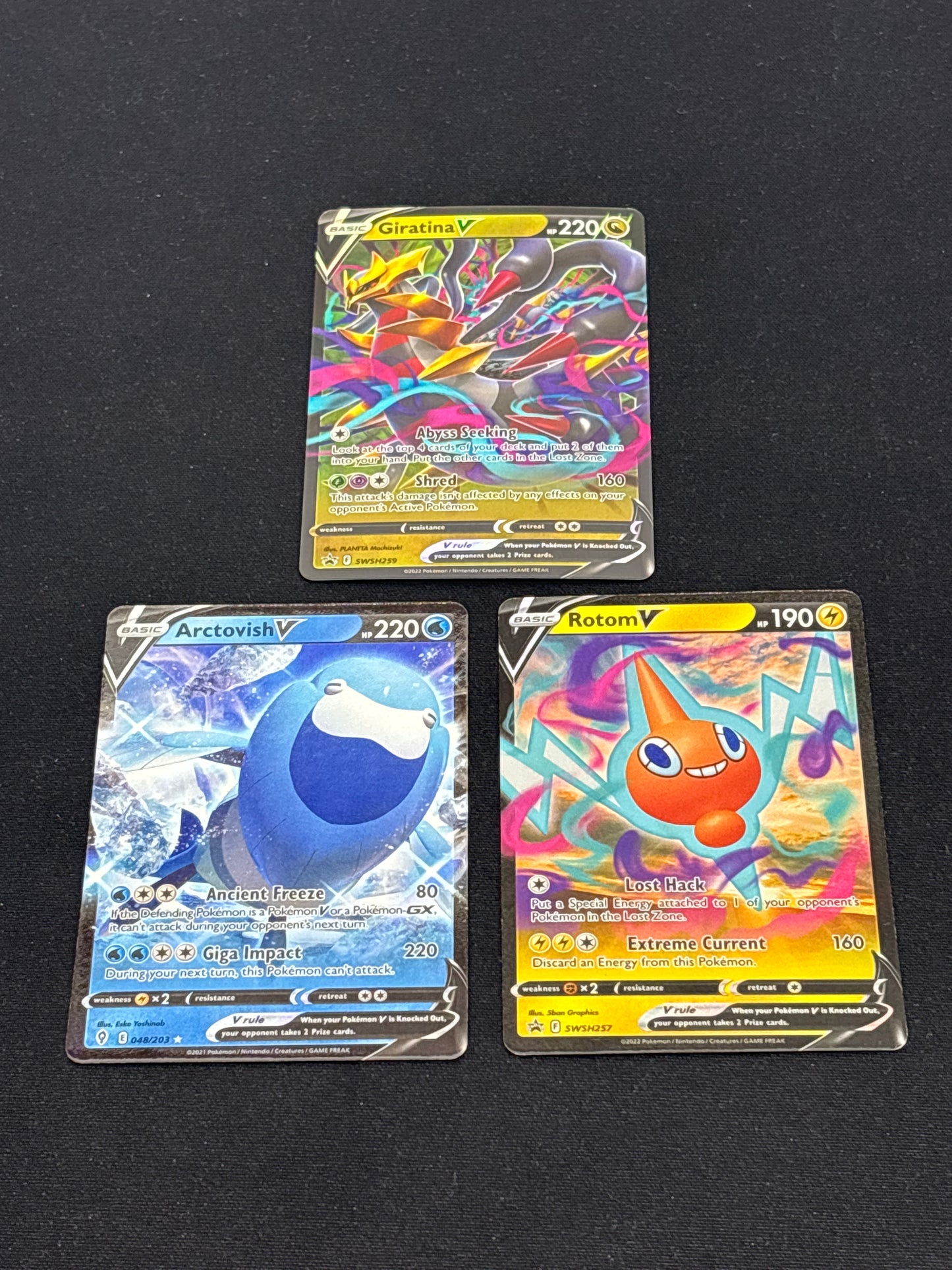 Auction Lot 349: Pokemon Cards Lot of 3 Full Art V Condition Vary