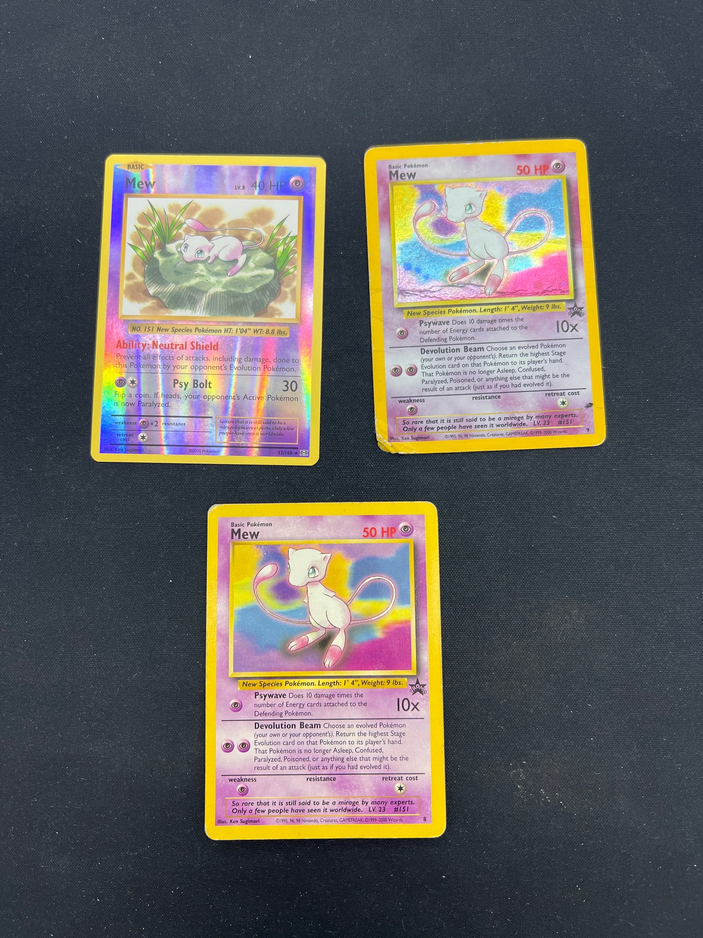 Auction Lot 353: Pokemon Cards Lot of 3 Mew Reverse Holo Non Holo and Holo Promos Conditions Vary