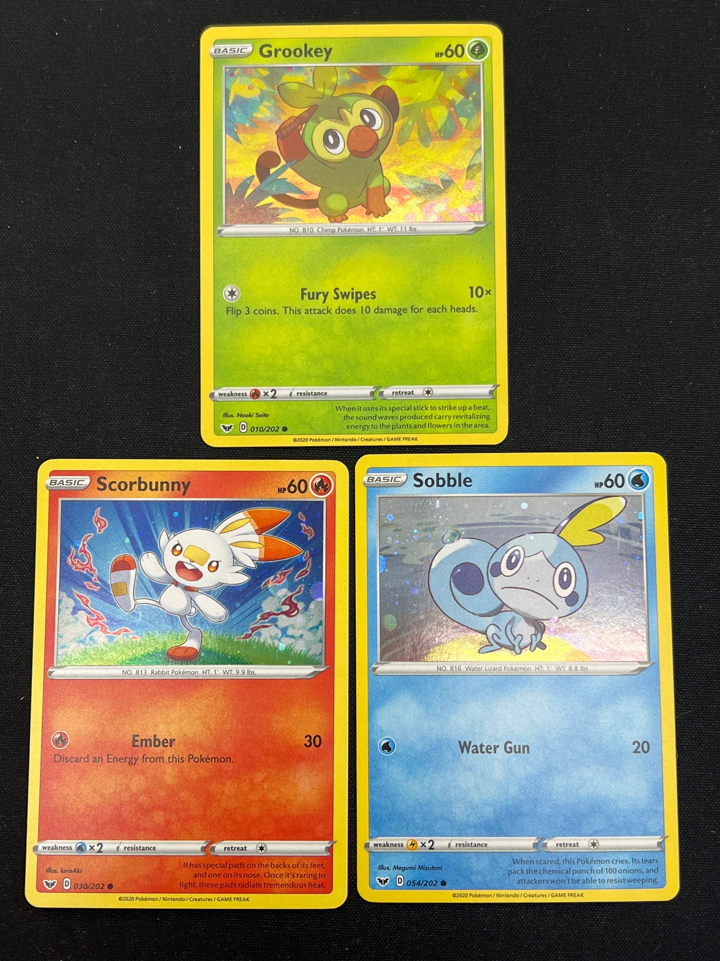 Auction Lot 376: Pokemon Cards Lot of 3 SWSH Era Cosmo Holo Starters Conditions Vary