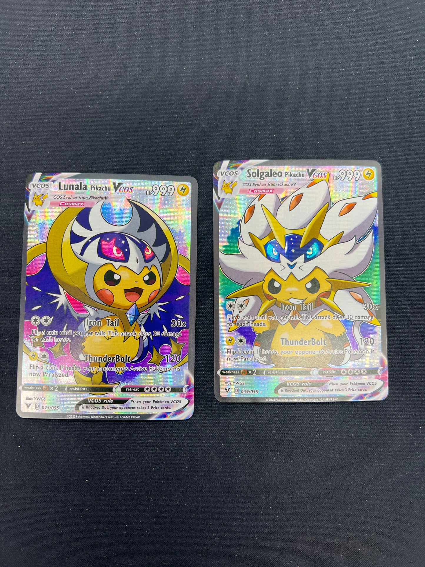 Auction Lot 158: Pokemon Cards CUSTOM Lot of 2 Lunala & Solgaleo Pikachu Poncho Conditions Vary