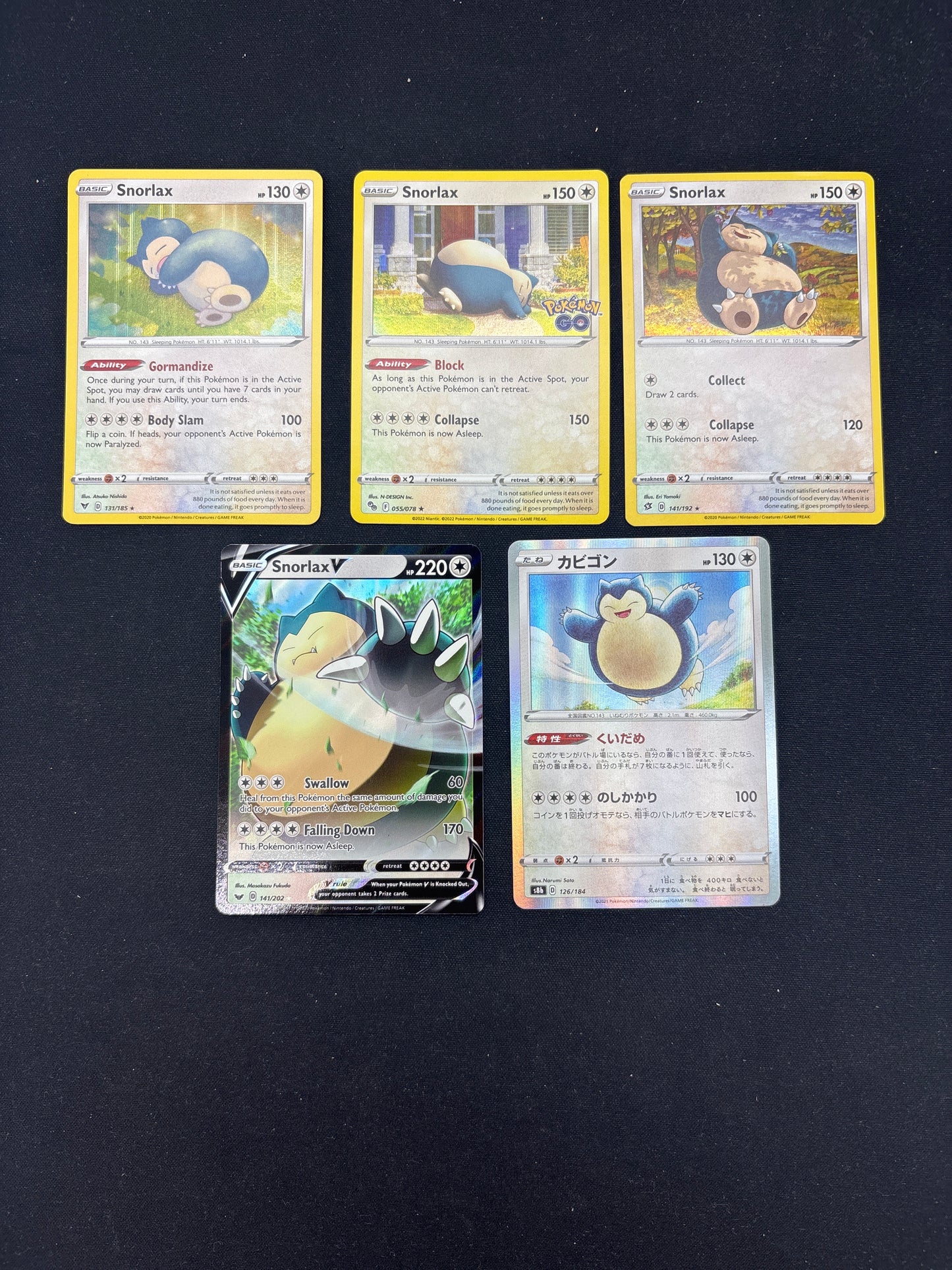 Auction Lot 14: Pokemon Cards Lot of 5 Snorlax Assorted Holos and Full Art Conditions Vary