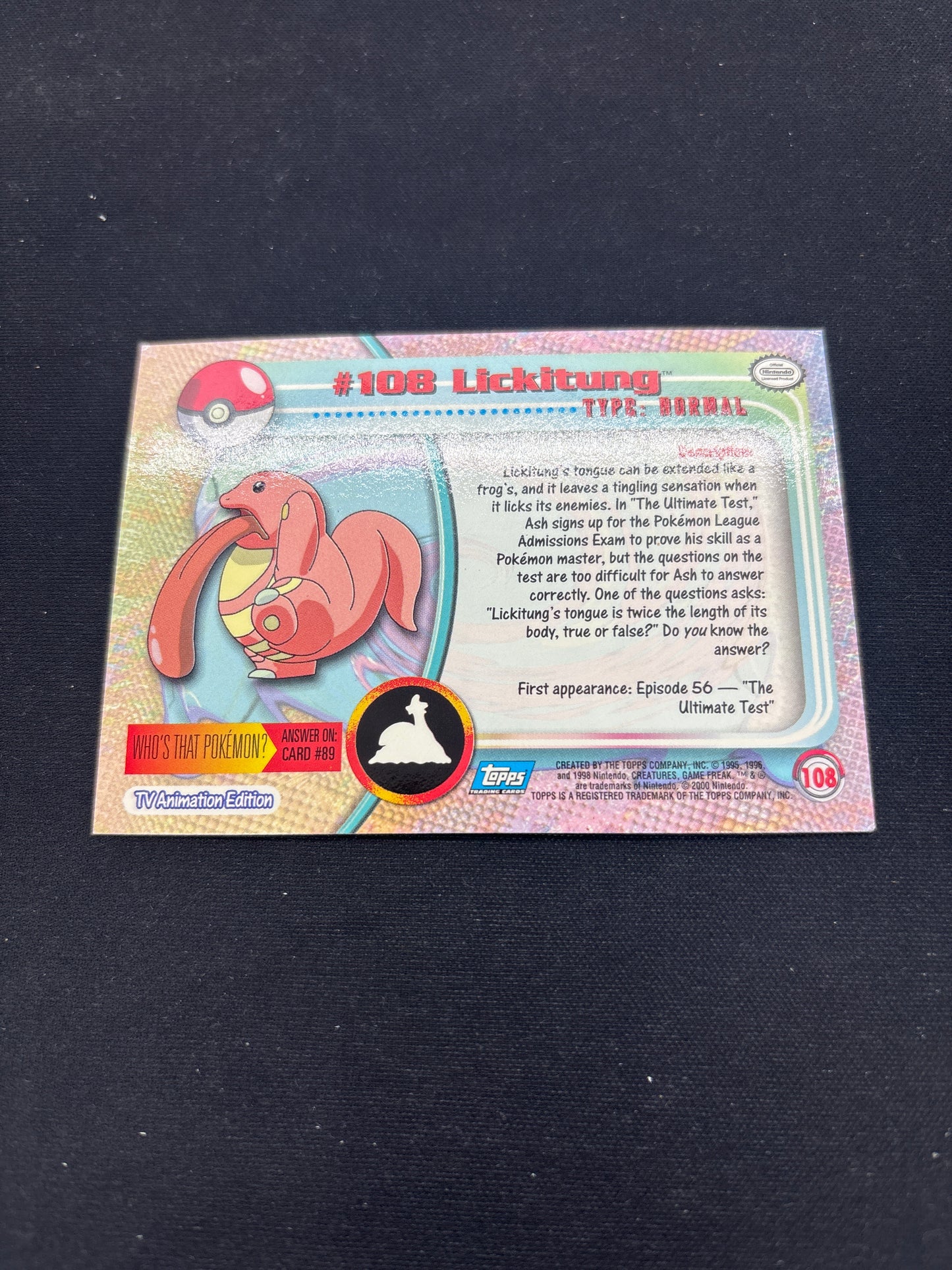 Auction Lot 201: Pokemon Card Lickitung Topps TV 2000 Conditions Vary