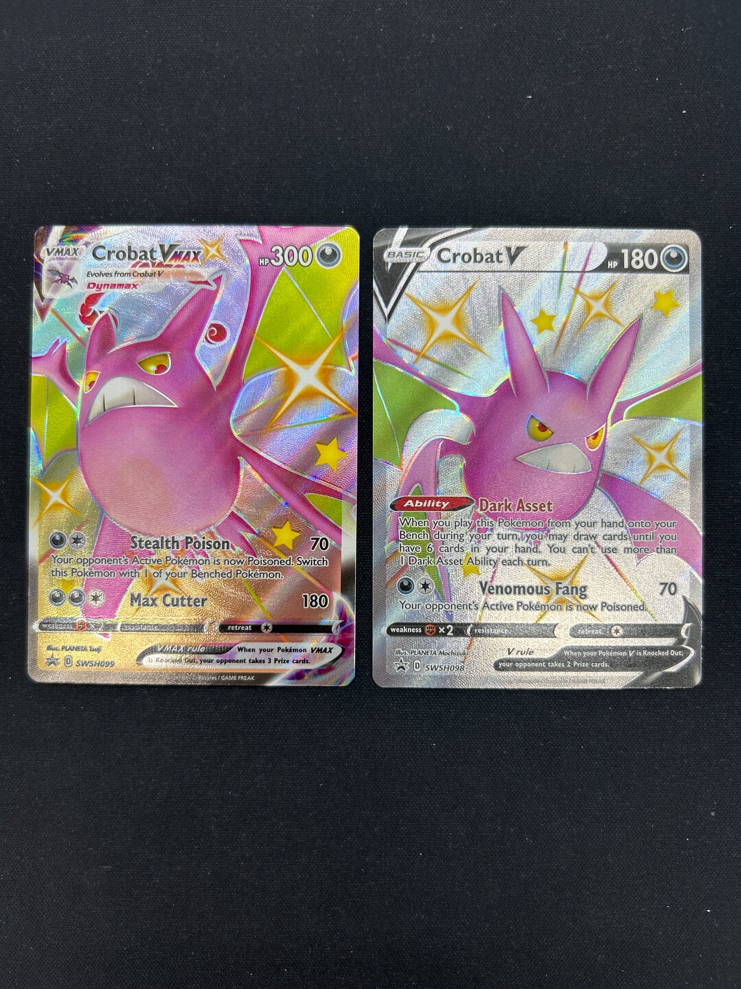 Auction Lot 454: Pokemon Cards Lot of 2 Crobat V & VMAX SWSH Promo Conditions Vary