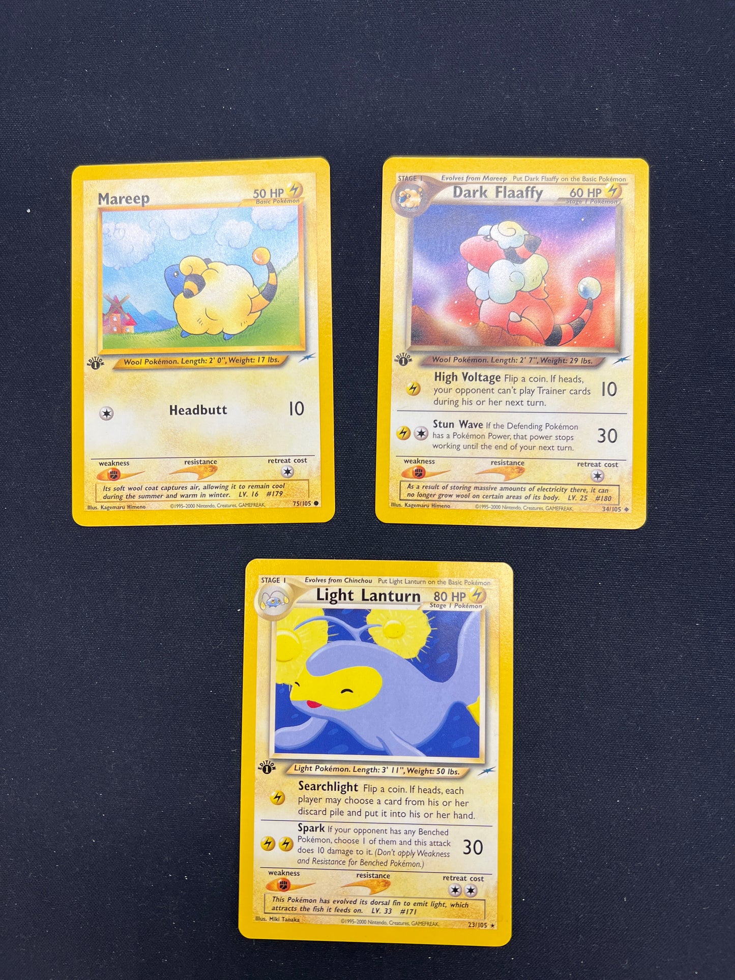 Auction Lot 35: Pokemon Cards Lot of 3 Assorted Electric Types 1st Edition Neo Discovery Conditions Vary