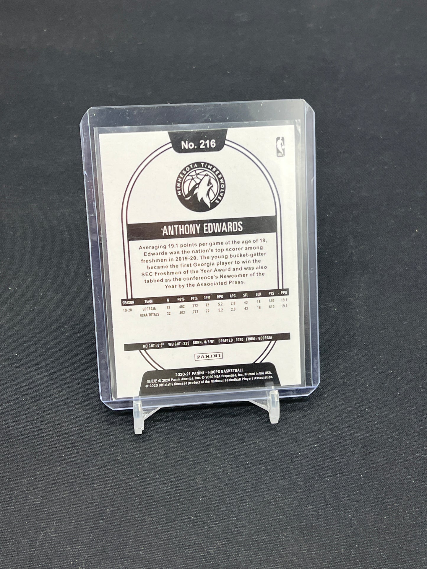 Auction Lot 377: Anthony Edwards RC NBA Hoops Panini 20-21 Conditions Vary