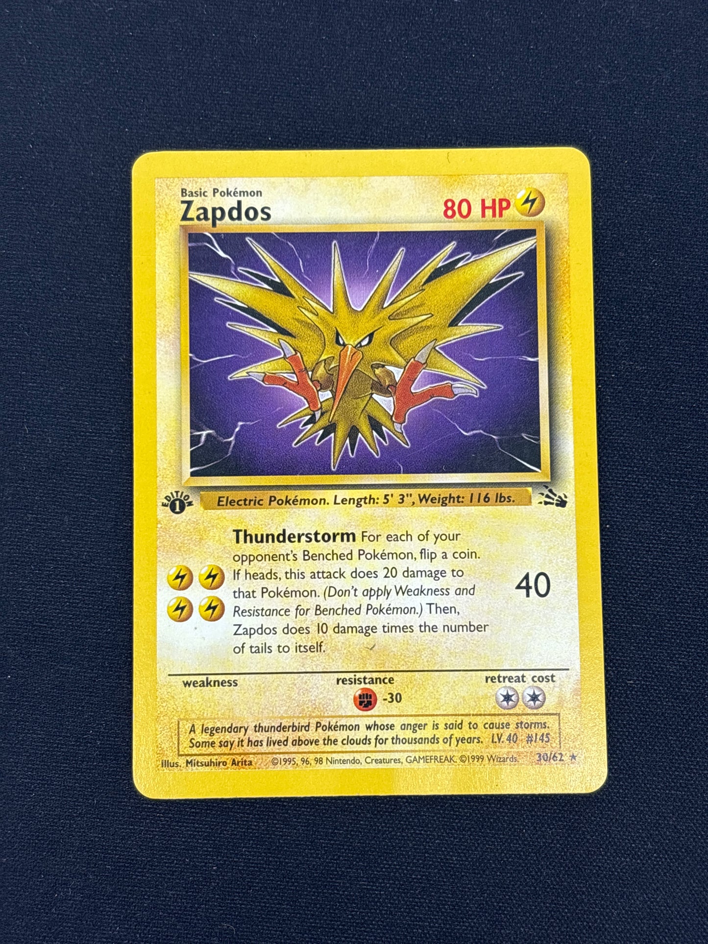 Auction Lot 28: Pokemon Card Zapdos Fossil 1st Edition Conditions Vary