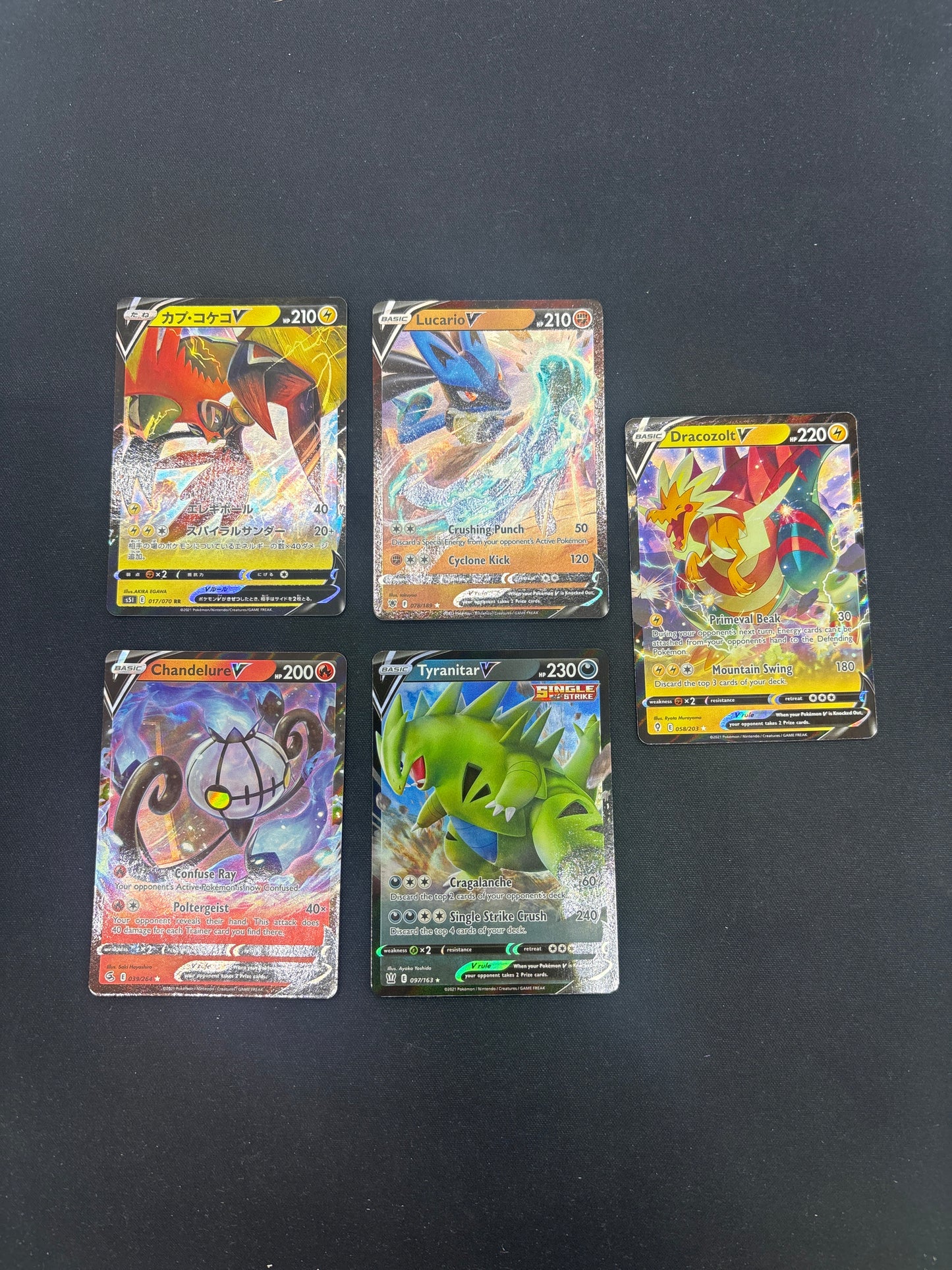 Auction Lot 253: Pokemon Cards Assorted Lot of 5 Full Art V's 1 Japanese Conditions Vary