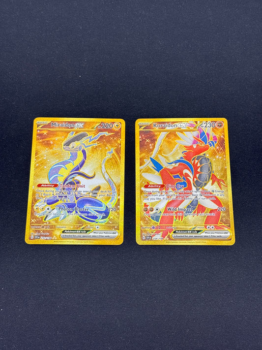Auction Lot 356: Pokemon Cards Lot of 2 Miraidon Koraidon EX SV Base Hyper Rares Full Arts Conditions Vary