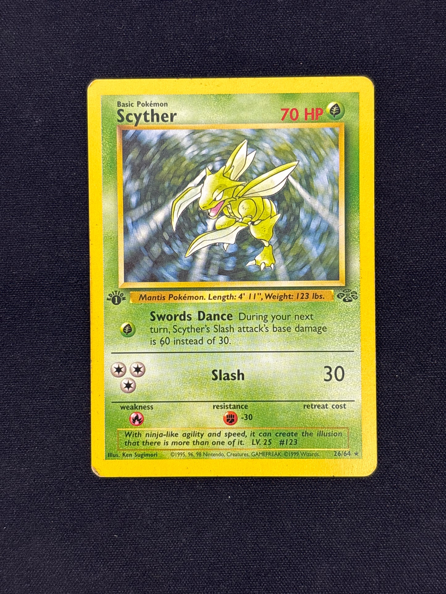 Auction Lot 133: Pokemon Card Scyther 1st Edition Jungle Conditions Vary