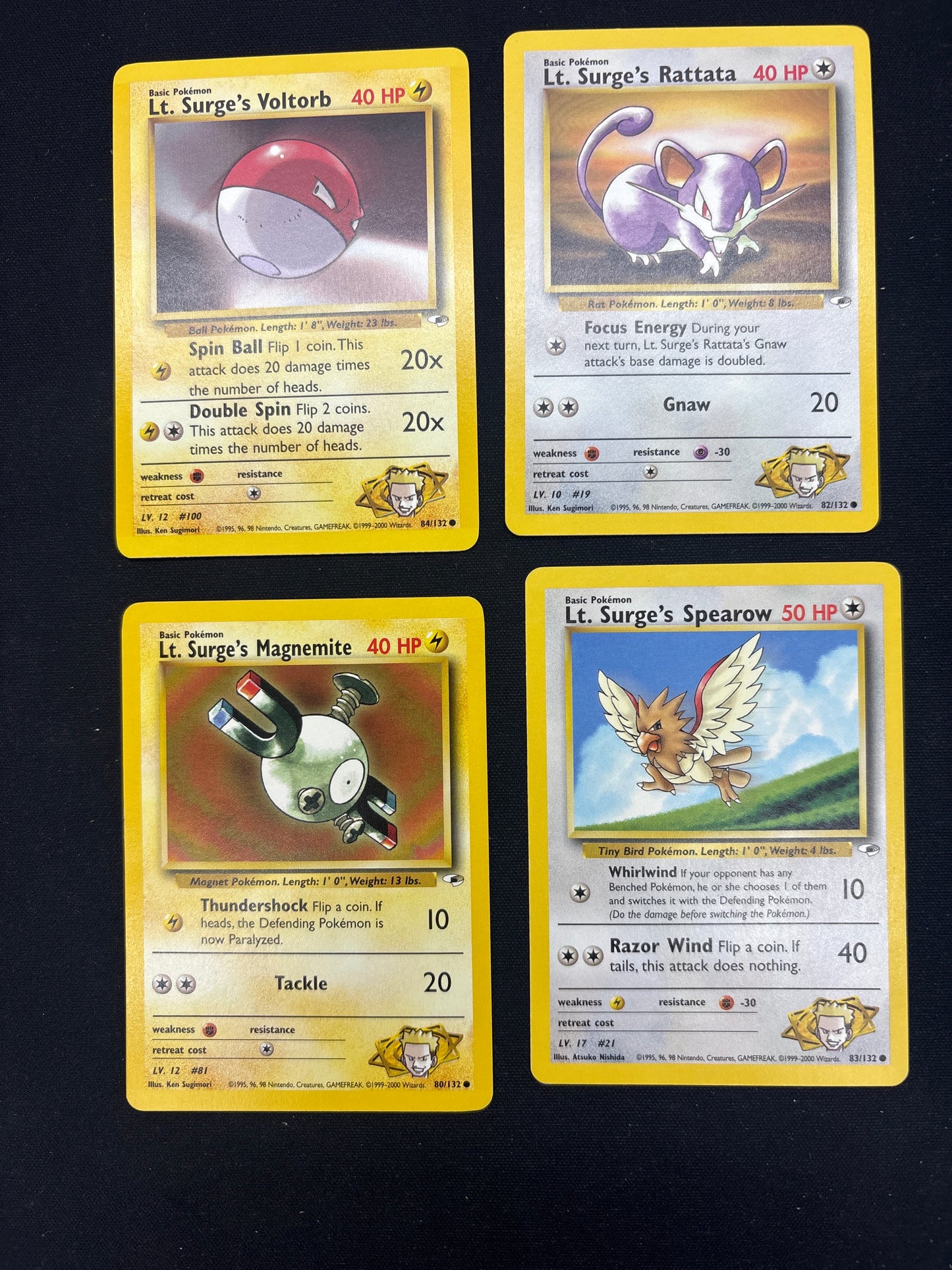 Auction Lot 218: Pokemon Cards Lot of 4 Lt. Surge's Gym Heroes Conditions Vary