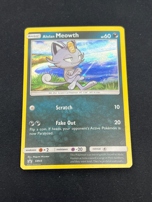 Auction Lot 384: Pokemon Cards Alolan Meowth Cosmo Holo Condition Vary