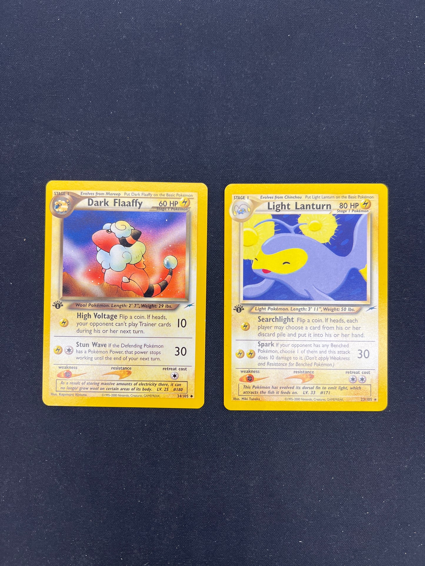 Auction Lot 7: Pokemon Cards Dark Flaaffy & Light Lanturn 1st Edition Neo Destiny Conditions Vary
