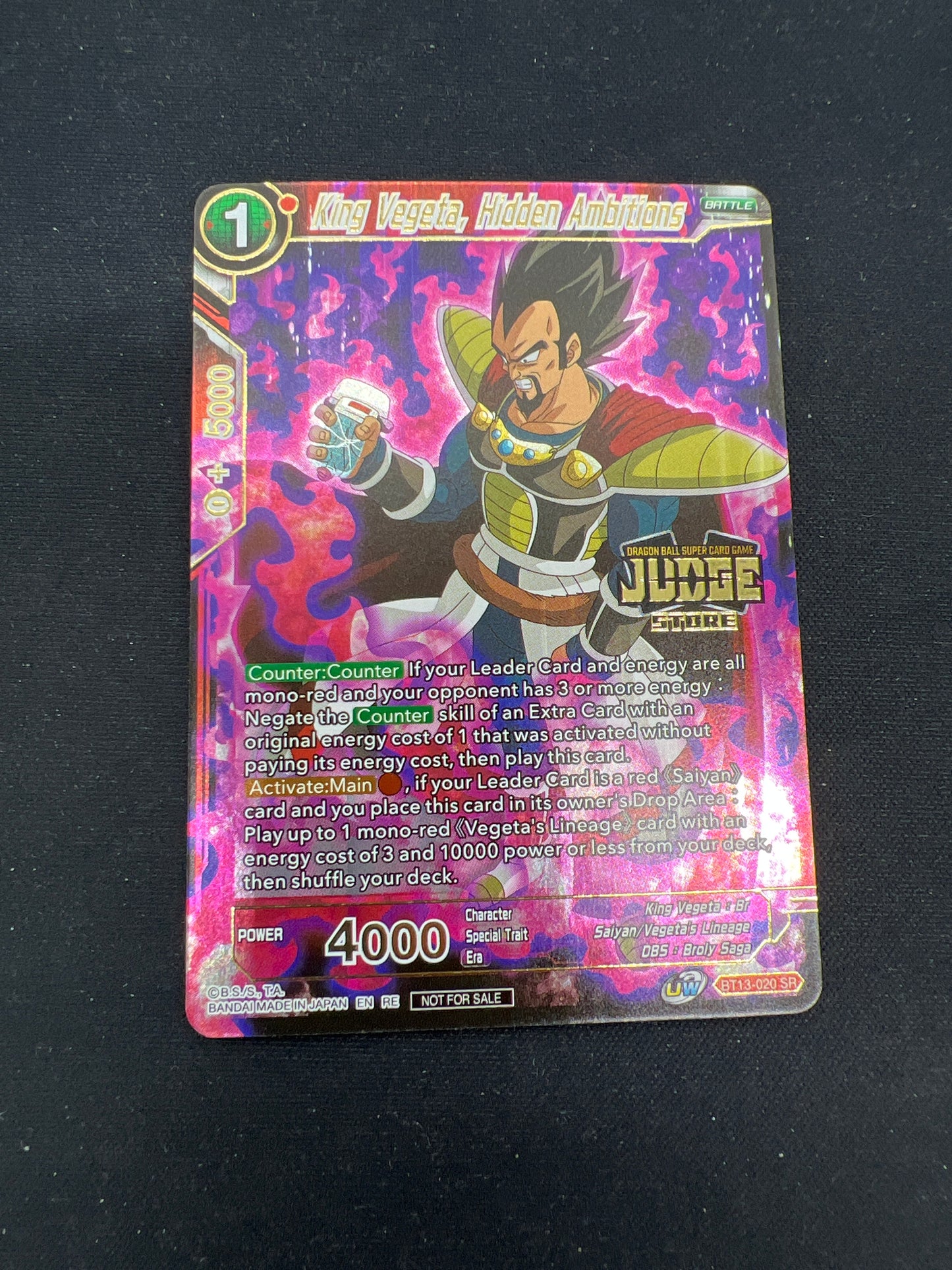 Auction Lot 288: Dragonball Super Card Game King Vegeta, Hidden Ambitions BT13 Conditions Vary