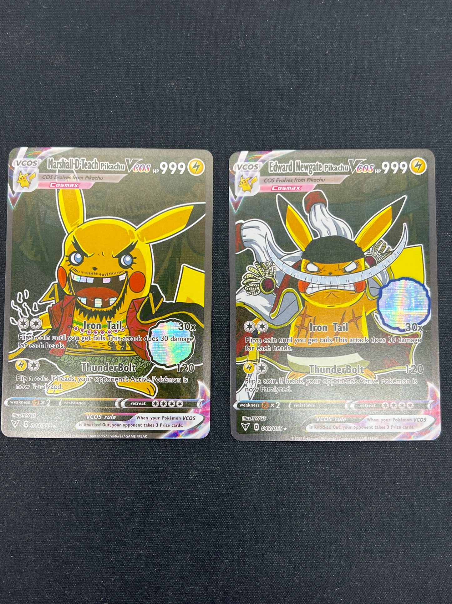 Auction Lot 305: Pokemon Cards CUSTOM One Piece Pikachu VCOS Full Art Conditions Vary