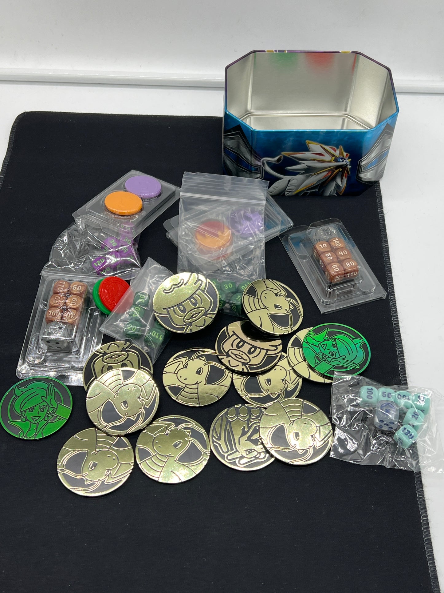 Auction Lot 239: Pokemon ETB Accessories Coins and Dice Lot