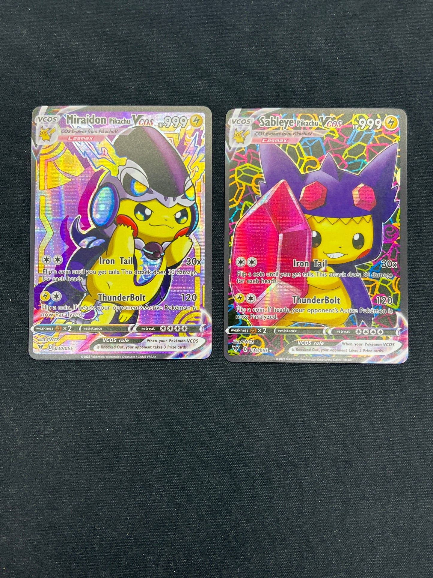 Auction Lot 306: Pokemon Cards CUSTOM Miraidon Sabeleye Pikachu VCOS Full Art Conditions Vary
