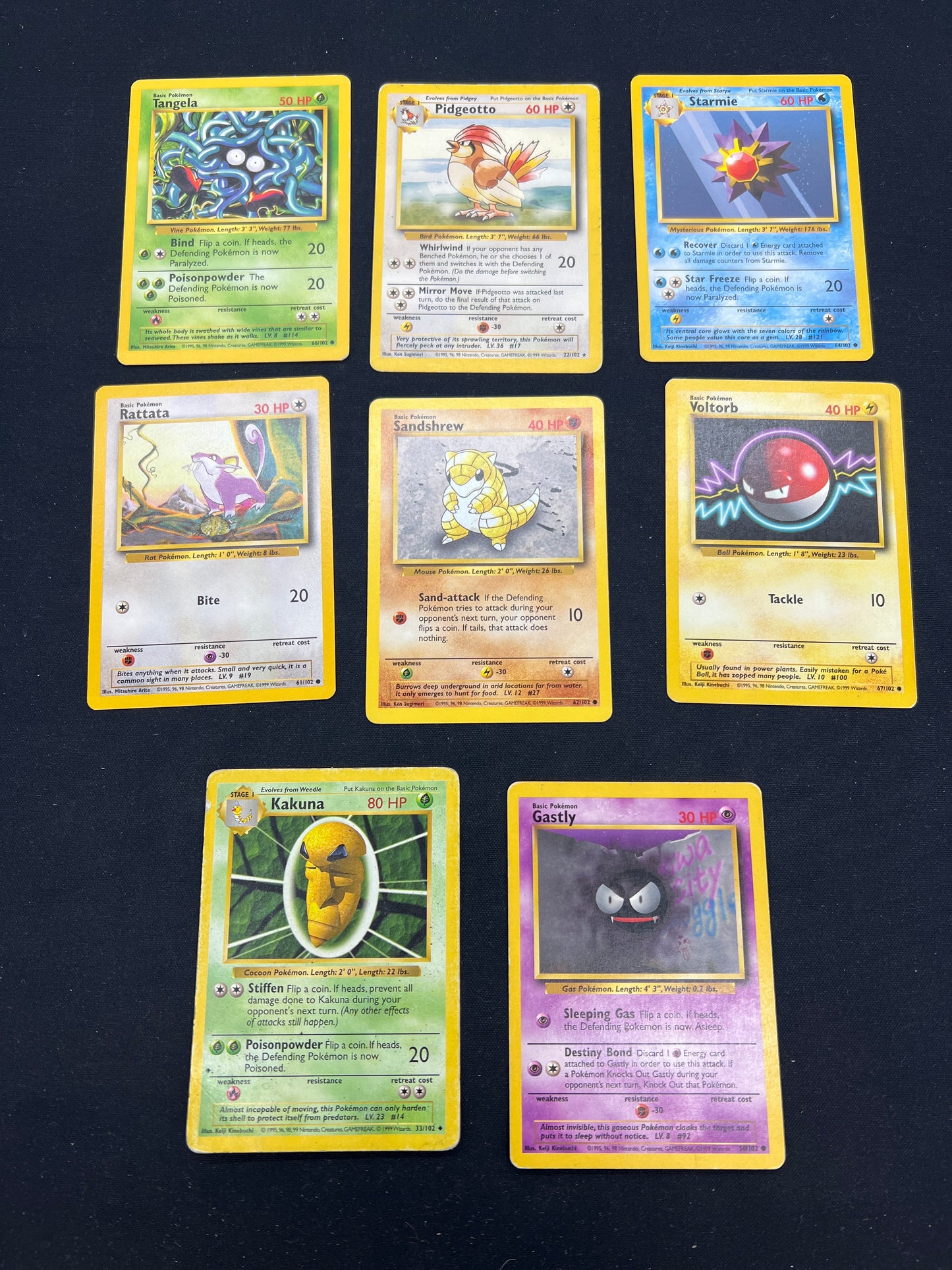 Auction Lot 88: Pokemon Cards Lot of 8 Assorted WOTC Base Set Non Holo Rare Commons Conditions Vary