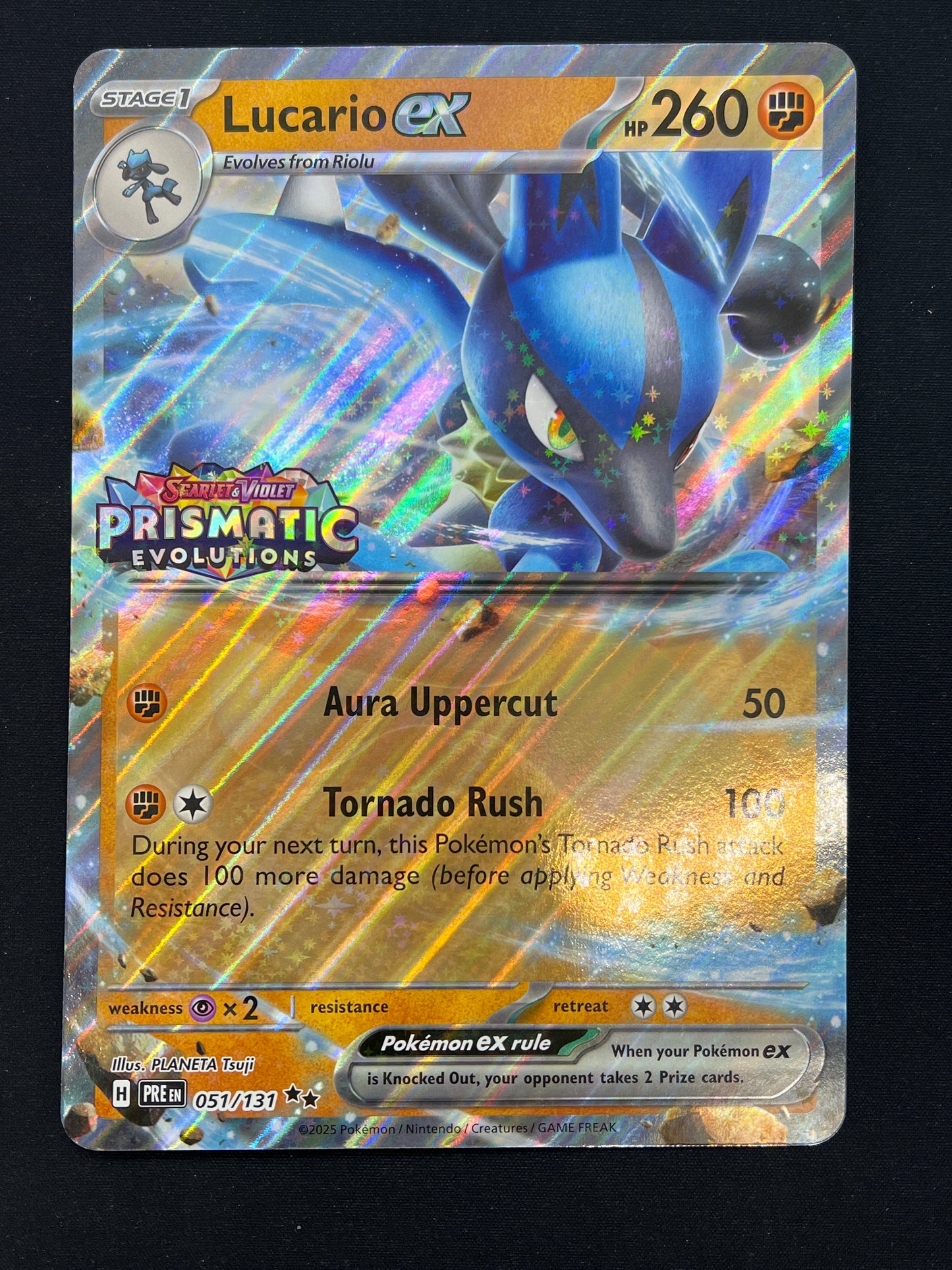Auction Lot 452: Pokemon Cards Lucario Prismatic Evolutions Stamped SV Promo Jumbo Conditions Vary