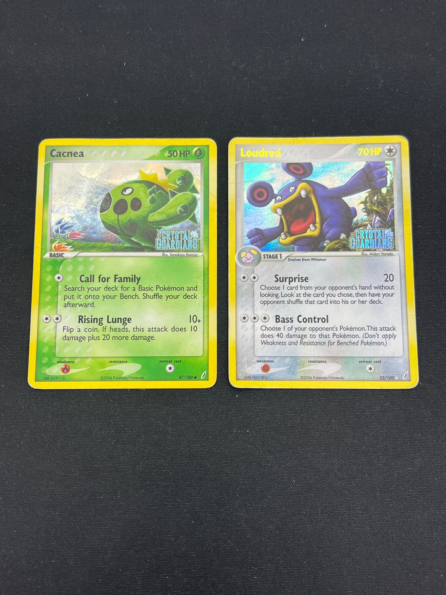 Auction Lot 58: Pokemon Cards Lot of 2 Stamped Holos EX Crystal Guardians Cacnea Loudred Conditions Vary