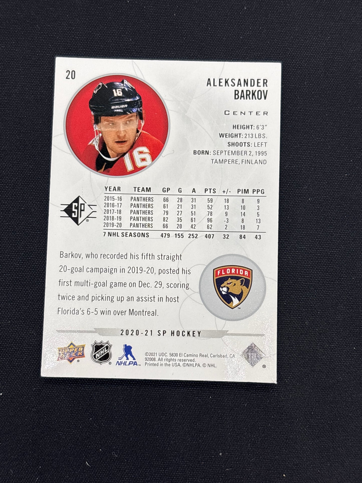 Auction Lot 108: Upper Deck Aleksander Barkov on Card Autograph Conditions Vary