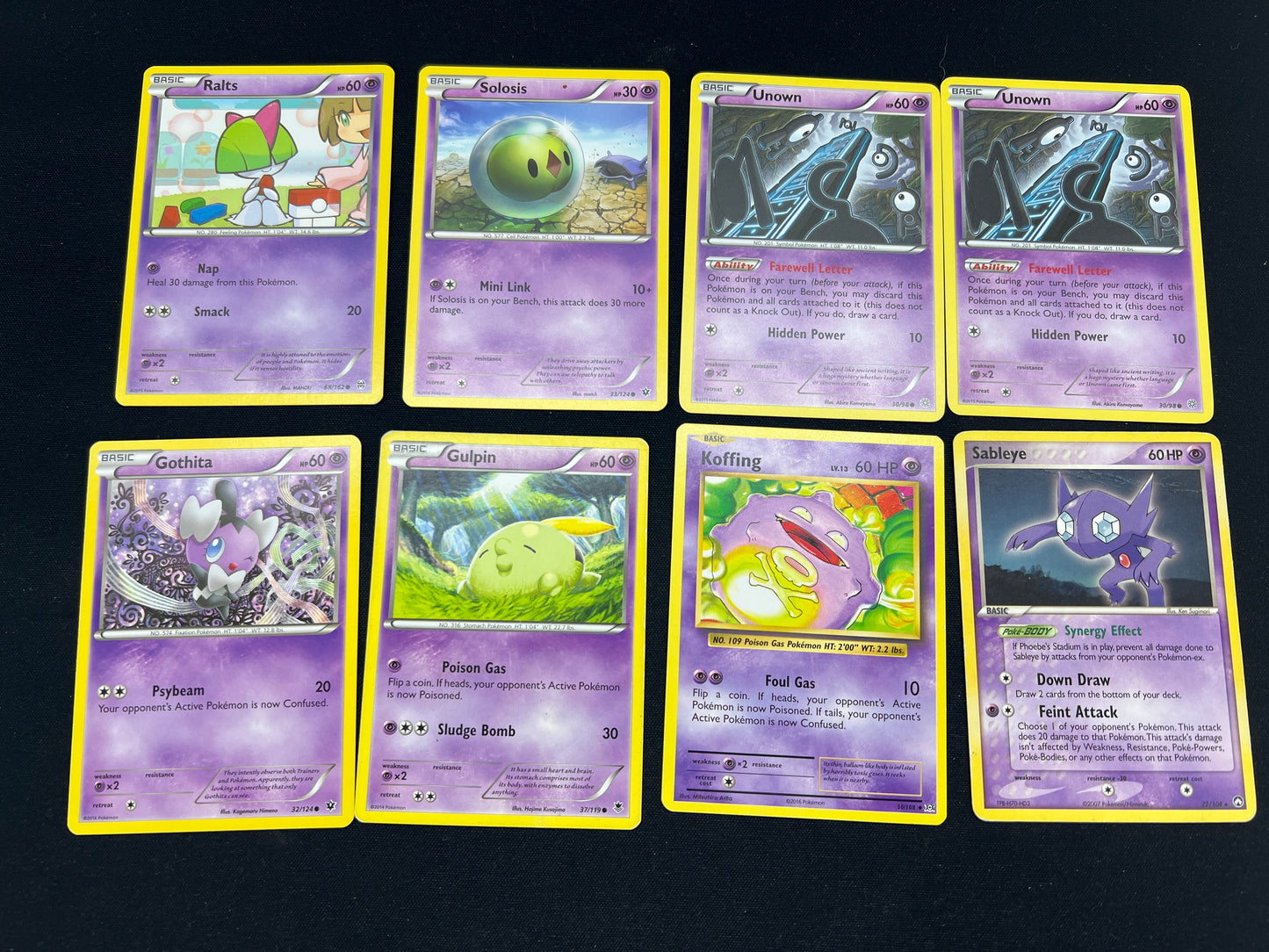 Auction Lot 108: Pokemon Cards Lot of 8 Psychic Types Common Uncommons Conditions Vary