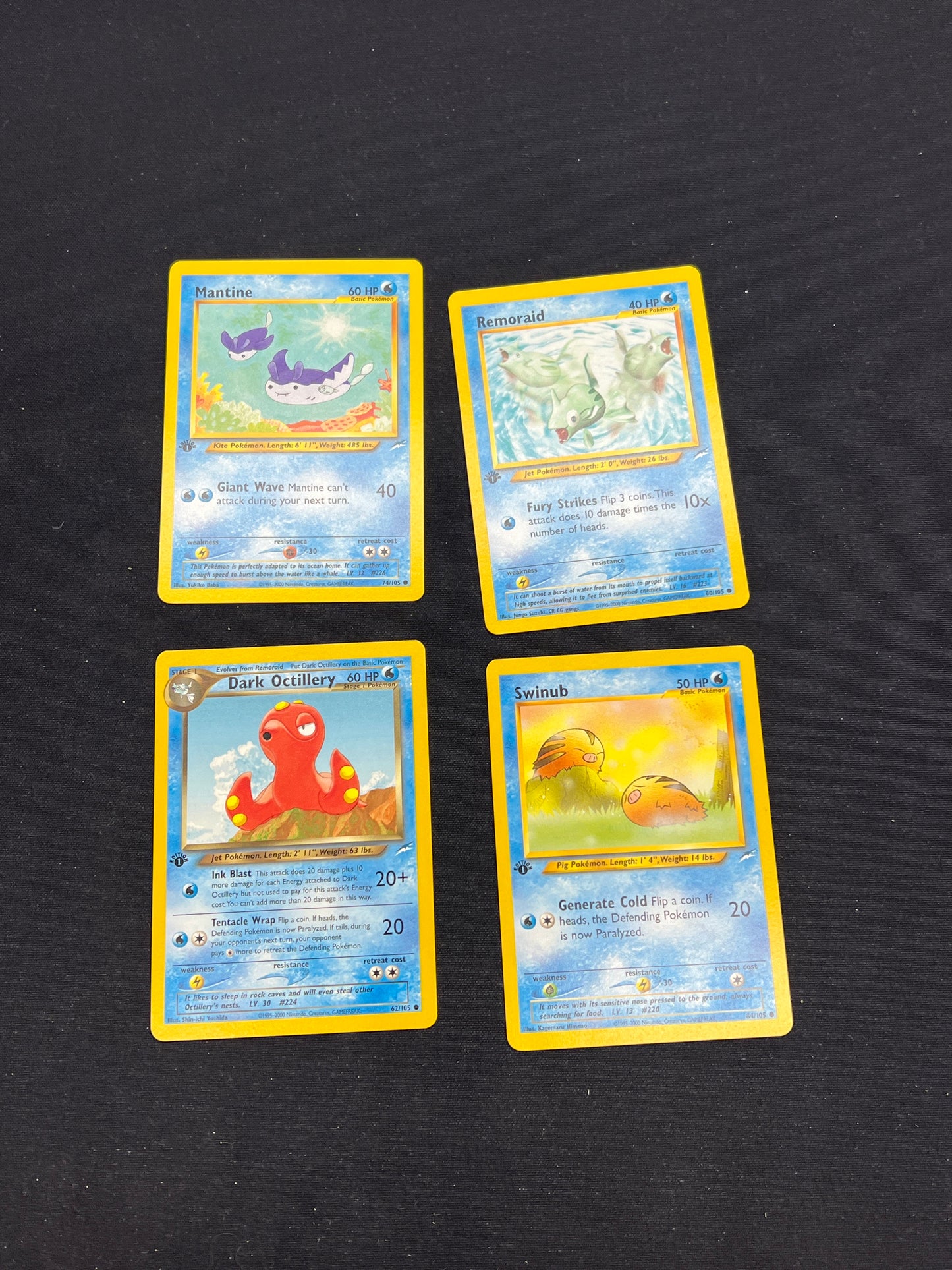 Auction Lot 21: Pokemon Cards Lot of 4 Assorted Water Types 1st Edition Neo Discovery Conditions Vary