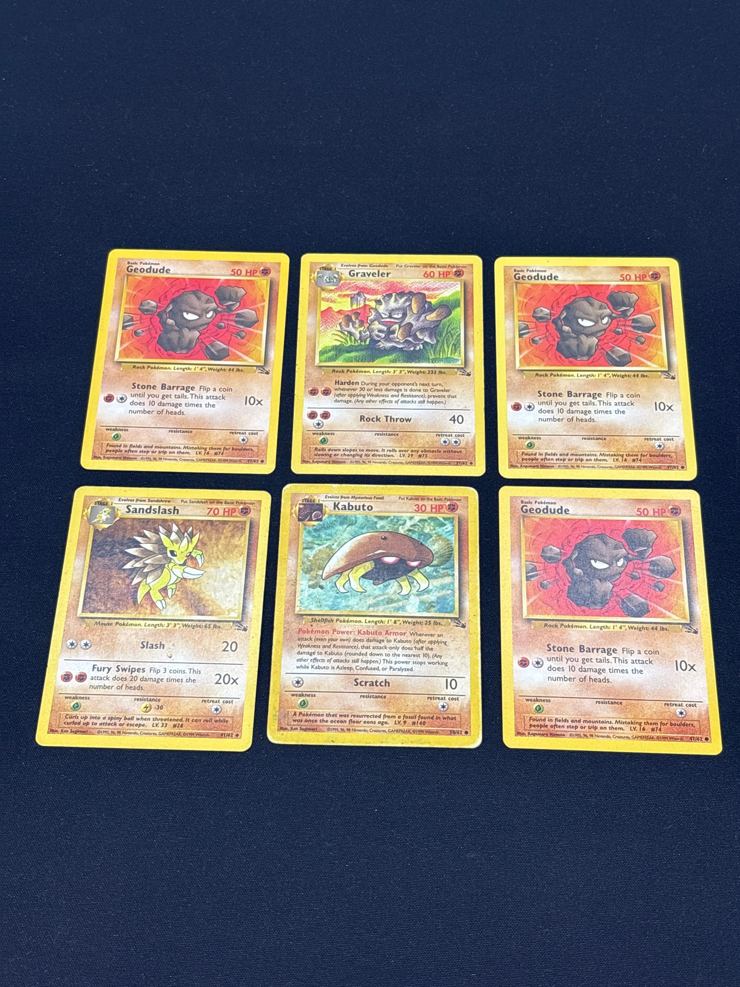 Auction Lot 113: Pokemon Cards Lot of 6 Assorted WOTC Fossil Commons Uncommons Conditions Vary