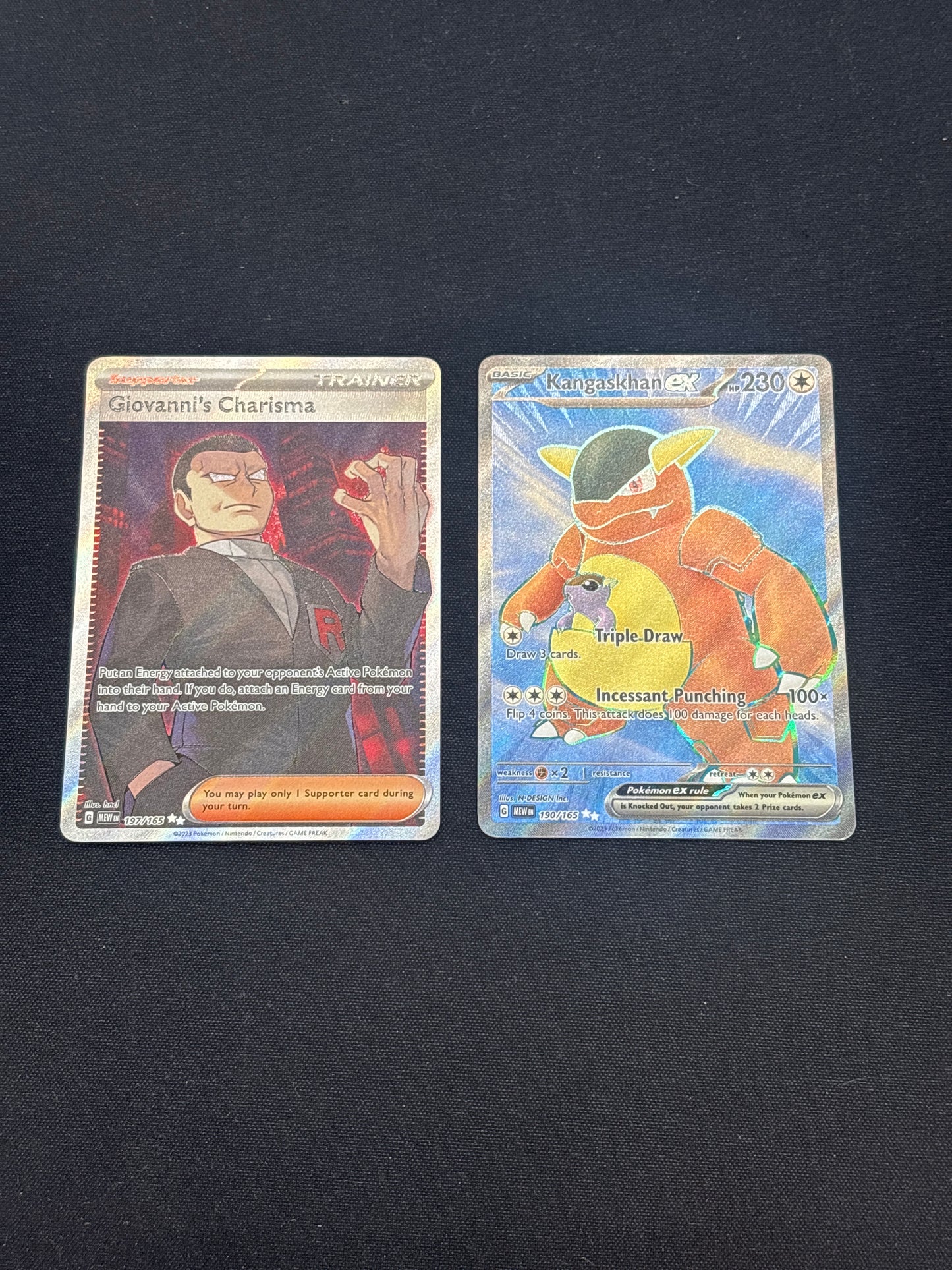 Auction Lot 267: Pokemon Cards Lot of 2 SV 151 Kangaskhan EX Giovanni's Charisma Full Art Conditions Vary