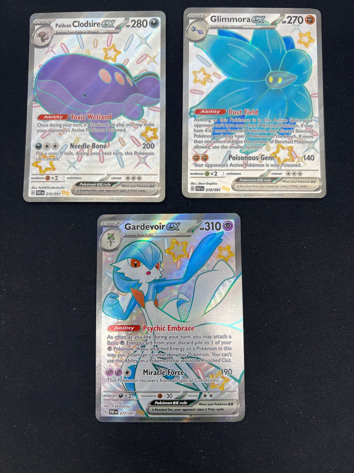 Auction Lot 208: Pokemon Cards Lot of 3 Assorted Shiny Full Art EX Paldean Fates Conditions Vary