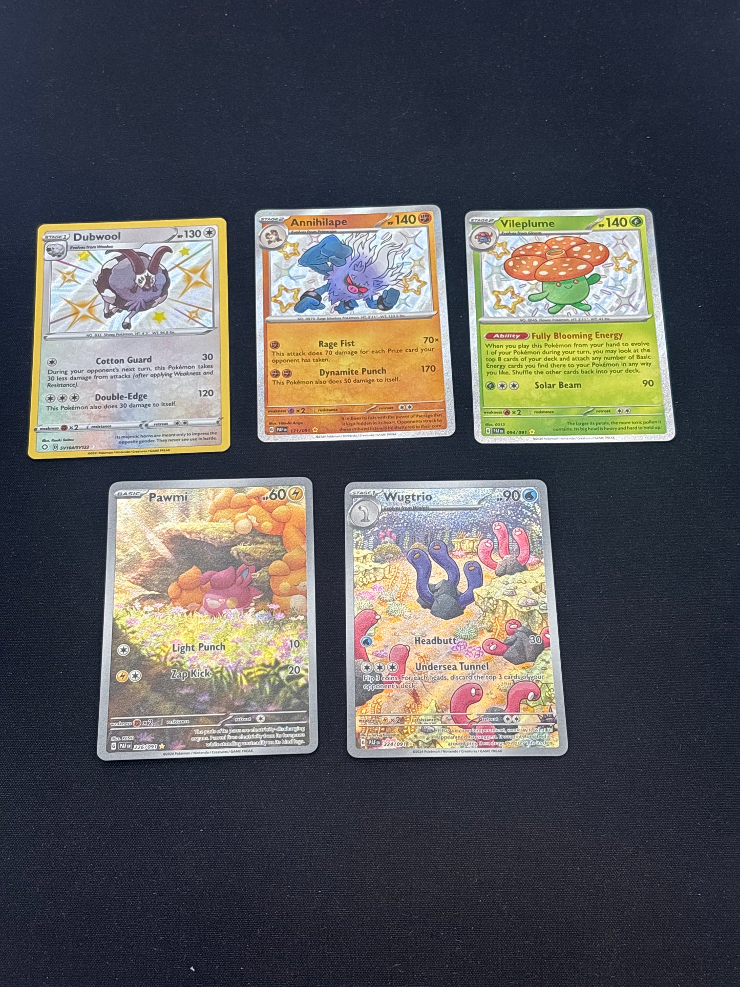 Auction Lot 257: Pokemon Cards Lot of 3 Baby Shiny Paldean Fates and Shining Fates Pawmi and Wugtrio Illustration Rare Conditions Vary