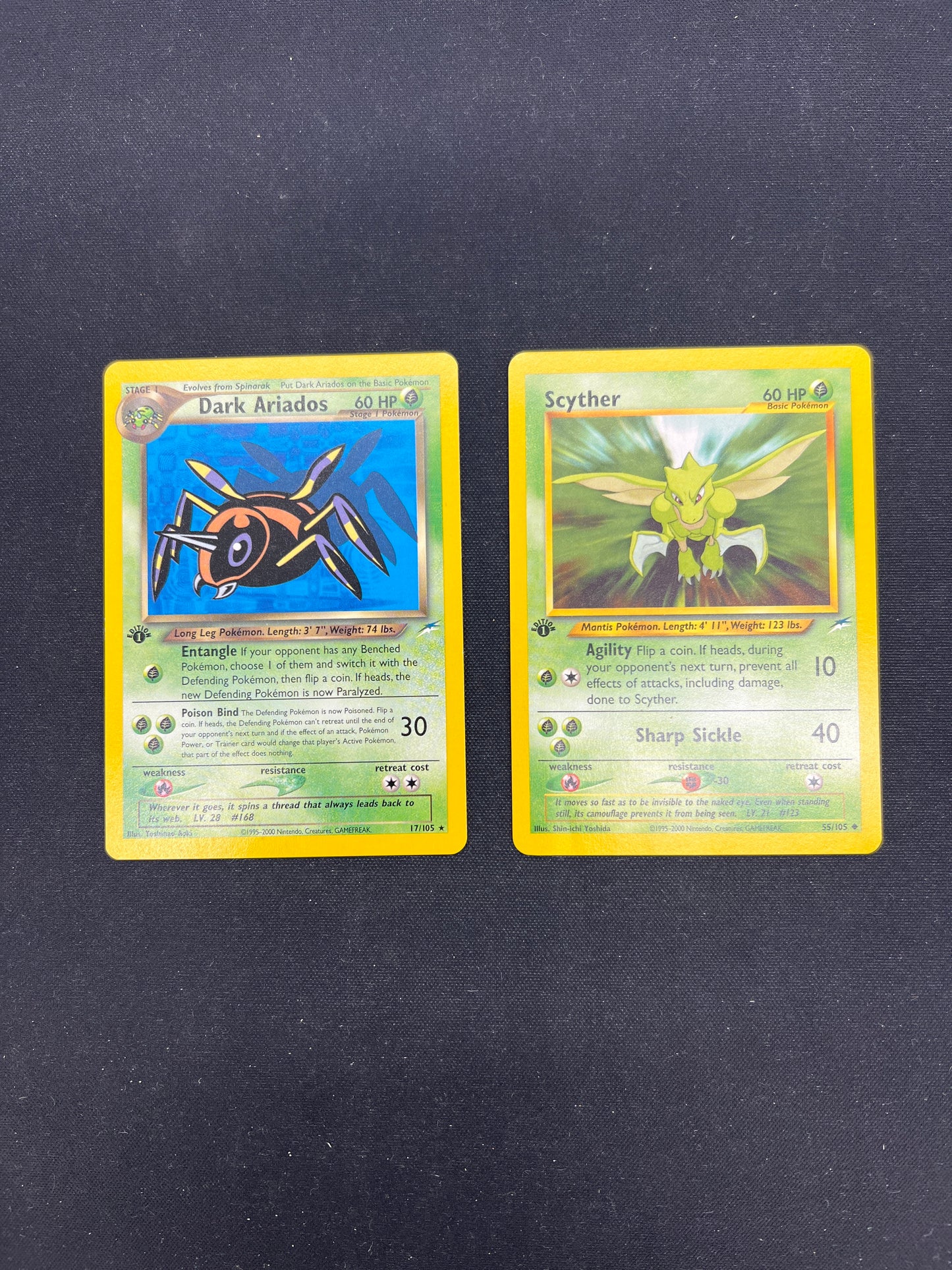 Auction Lot 27: Pokemon Cards Dark Ariados & Scyther 1st Edition Neo Discovery Conditions Vary
