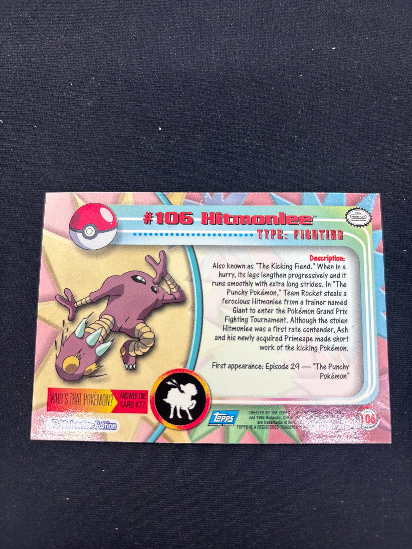 Auction Lot 212: Pokemon Card Hitmonlee Topps 2000 TV Conditions Vary