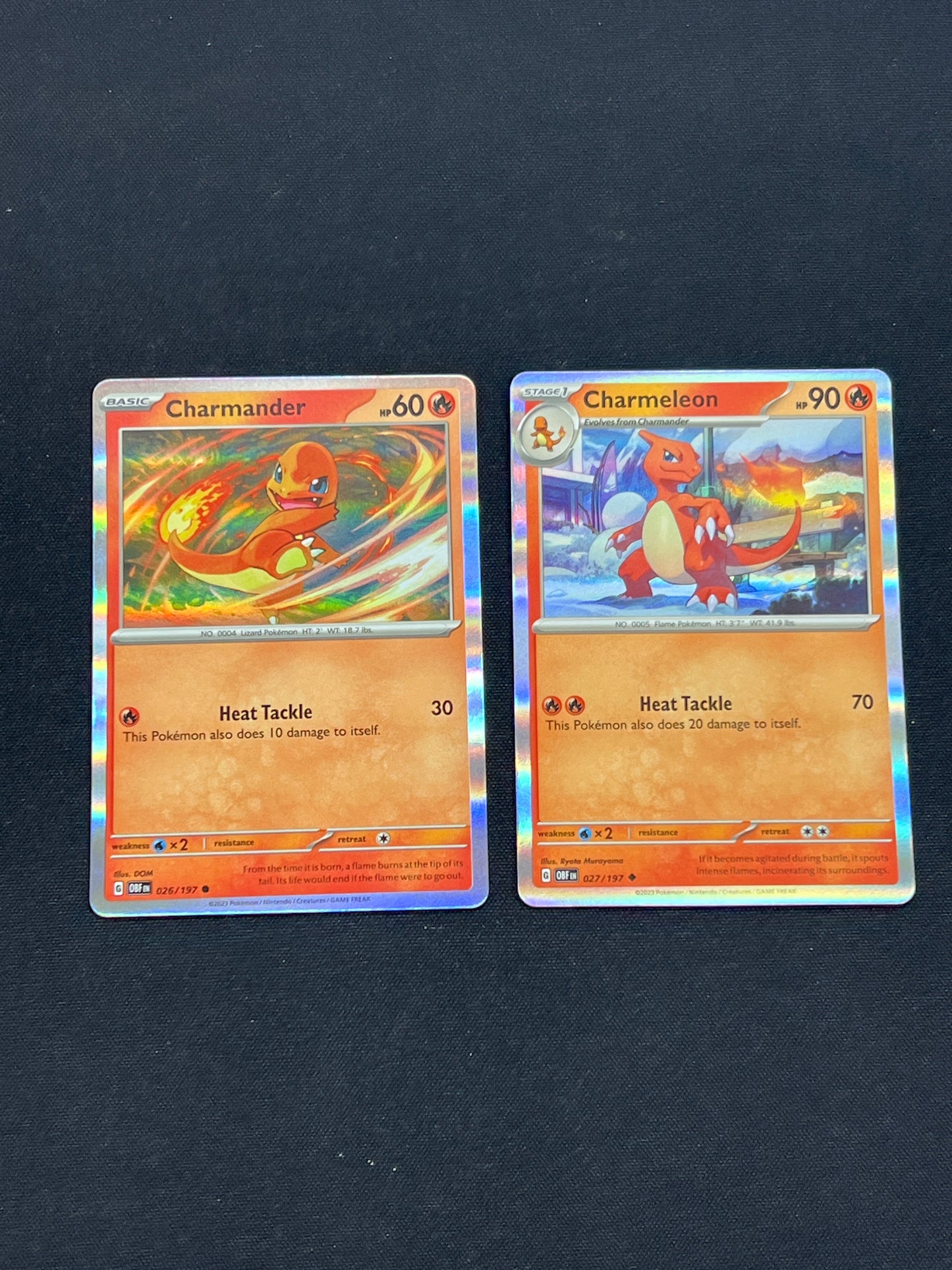 Auction Lot 40: Pokemon Cards Lot of 2 Charmander & Charmeleon Holo Obsidian Flames Conditions Vary
