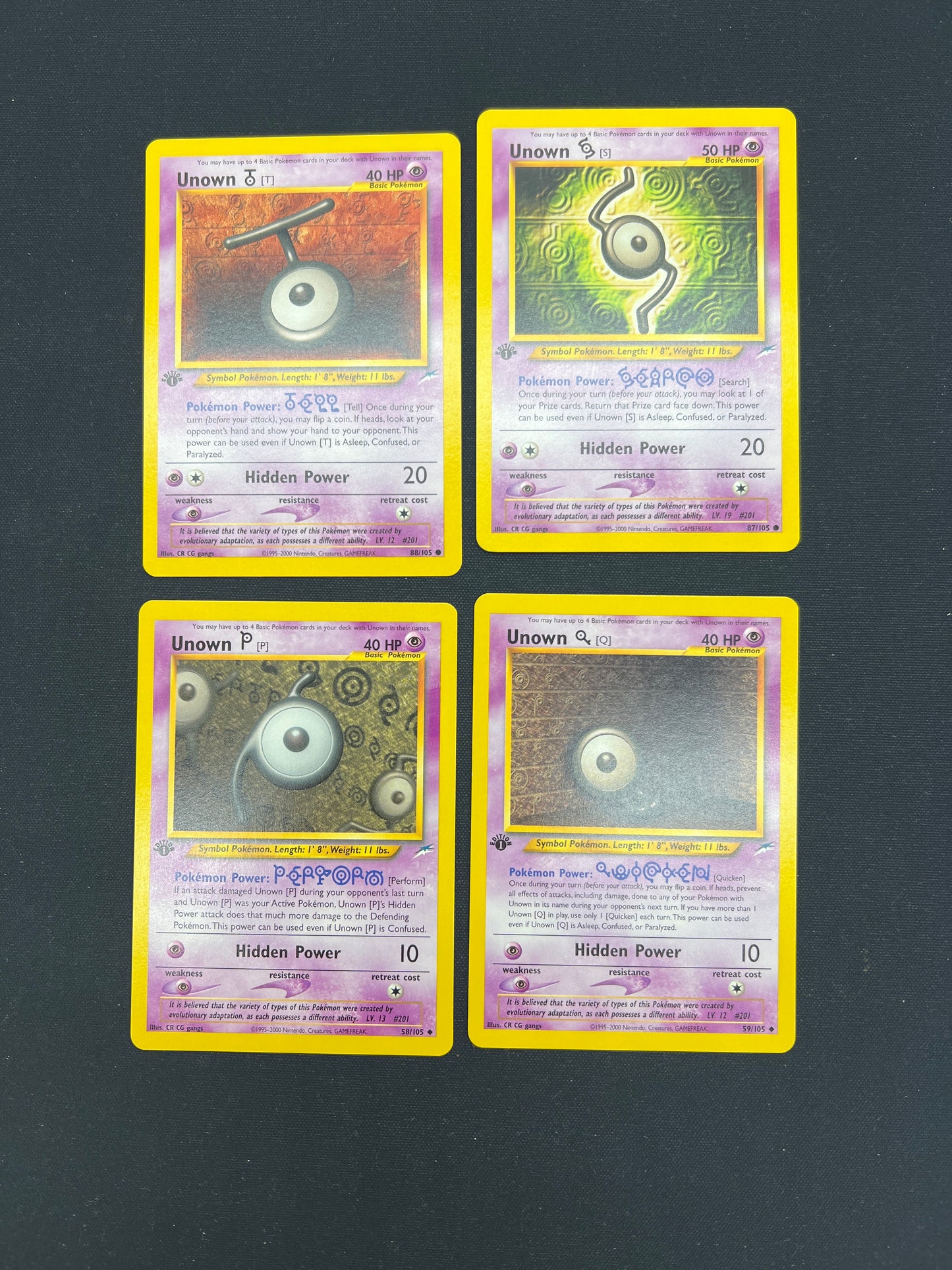 Auction Lot 17: Pokemon Cards Lot of 4 Assorted Unown 1st Edition Neo Destiny Conditions Vary
