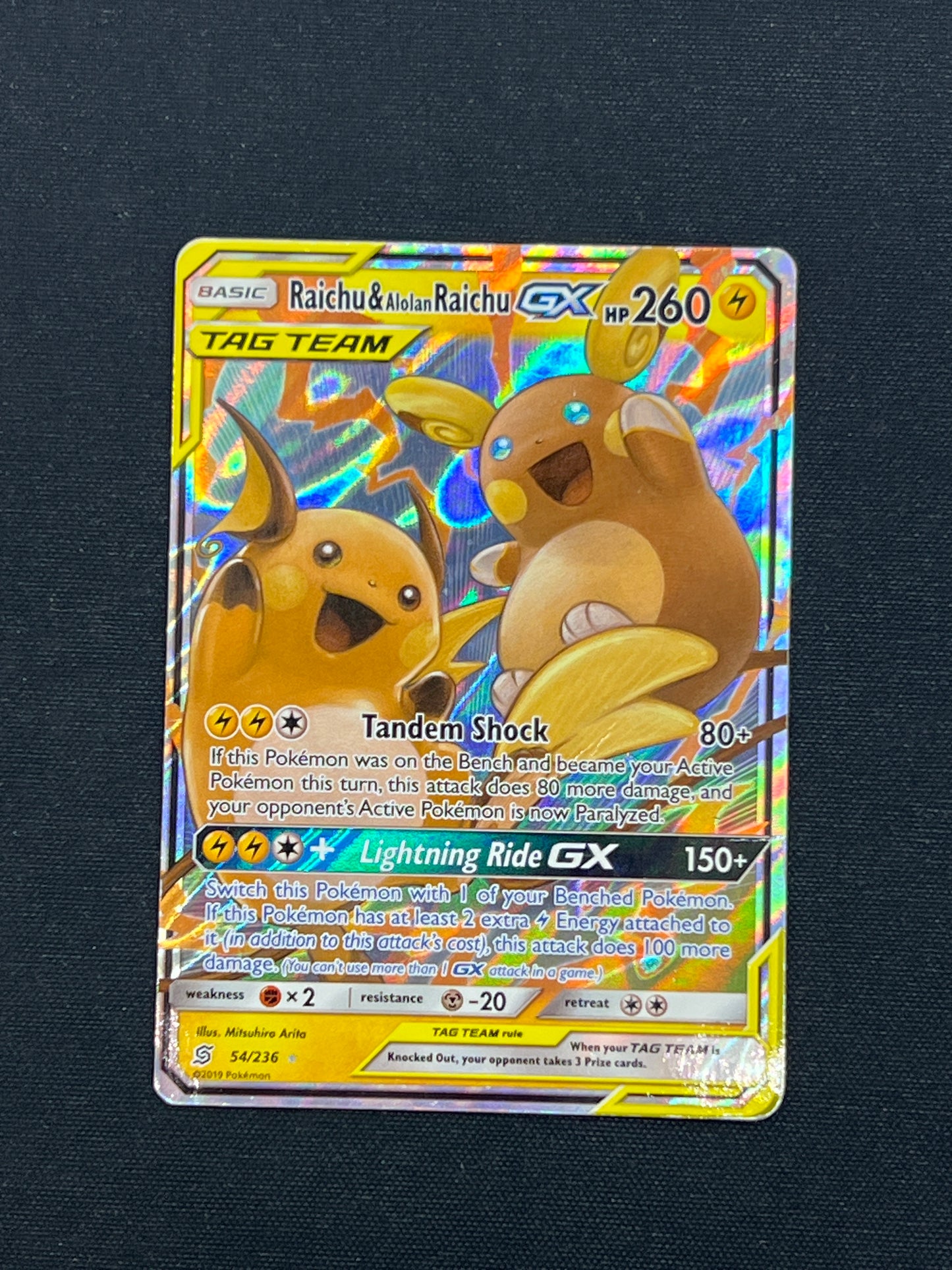 Auction Lot 14: Pokemon Cards Raichu & Alolan Raichu GX Full Art Condition Vary