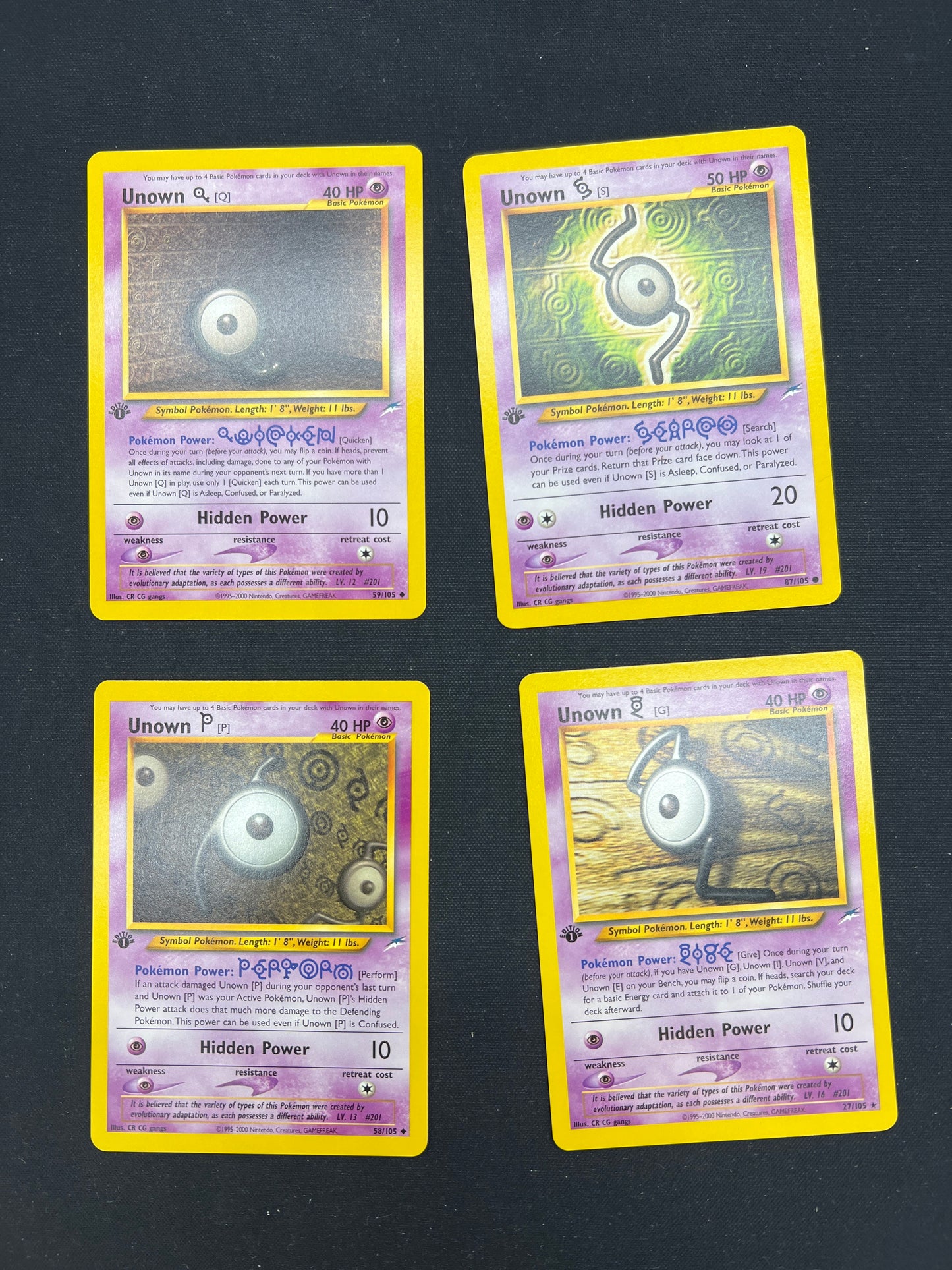 Auction Lot 23: Pokemon Cards Lot of 4 Unown 1st Edition Neo Discovery Lot 2 Conditions Vary