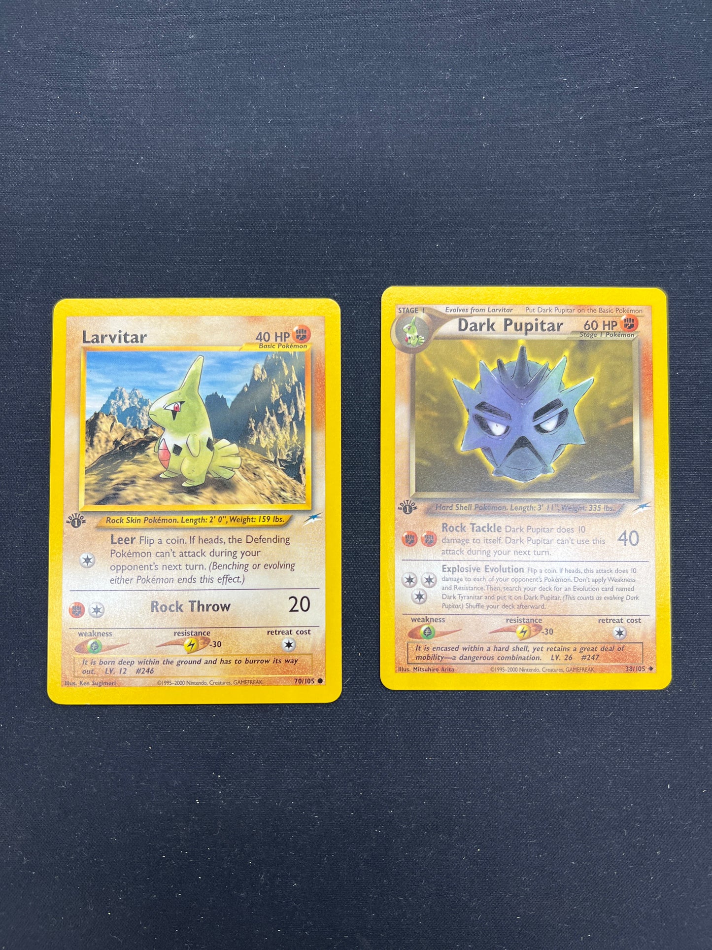 Auction Lot 30: Pokemon Cards Larvitar & Dark Pupitar 1st Edition Neo Discovery Conditions Vary